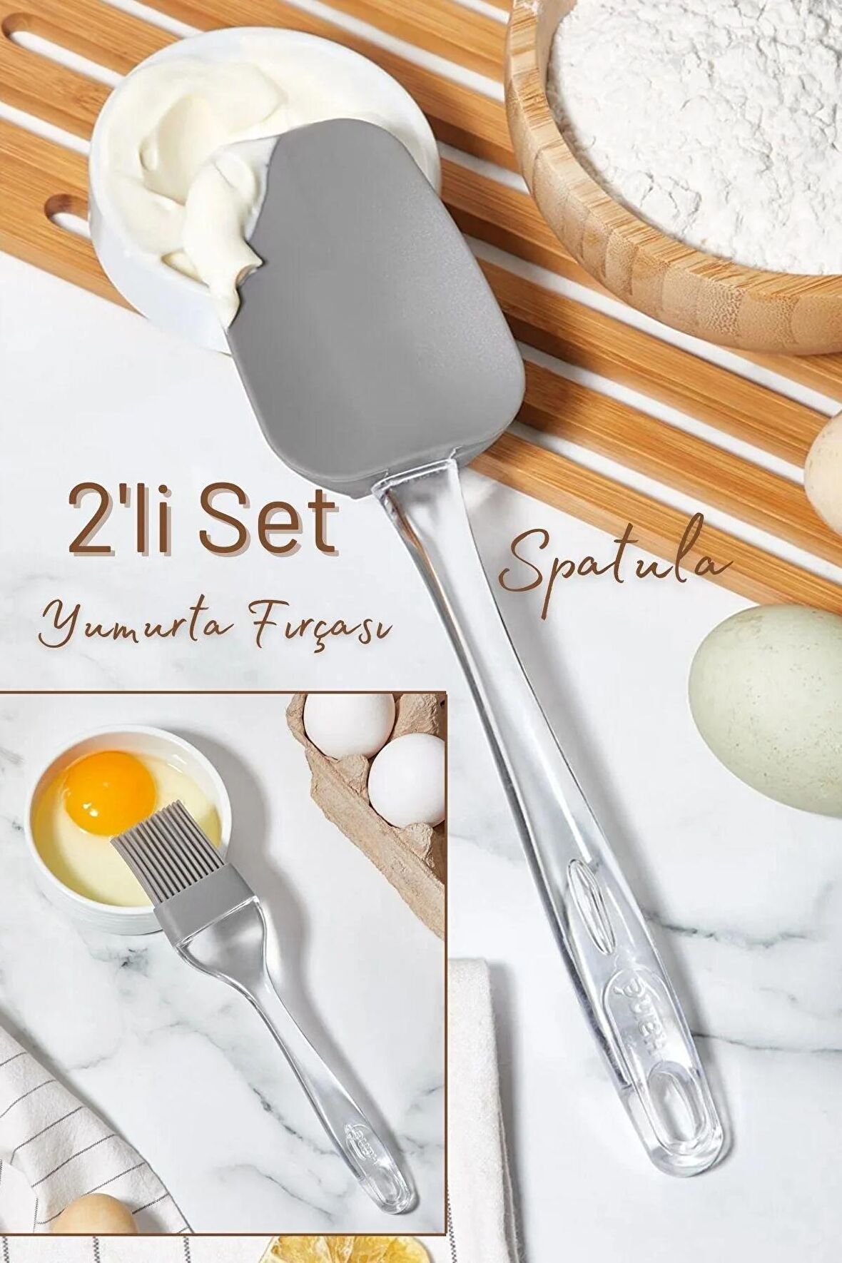 2'li Set Silikon Yumurta Fırçası Ve Spatula Seti