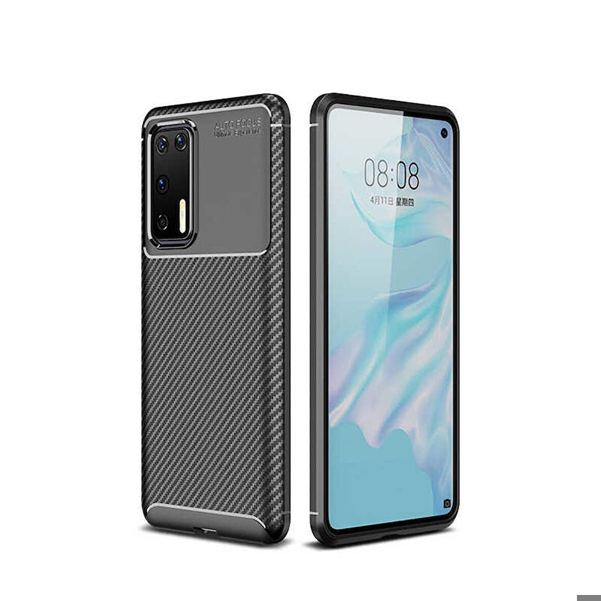Huawei P40 Uyumlu Kılıf Ultra Slim Fit Karbon Silikon