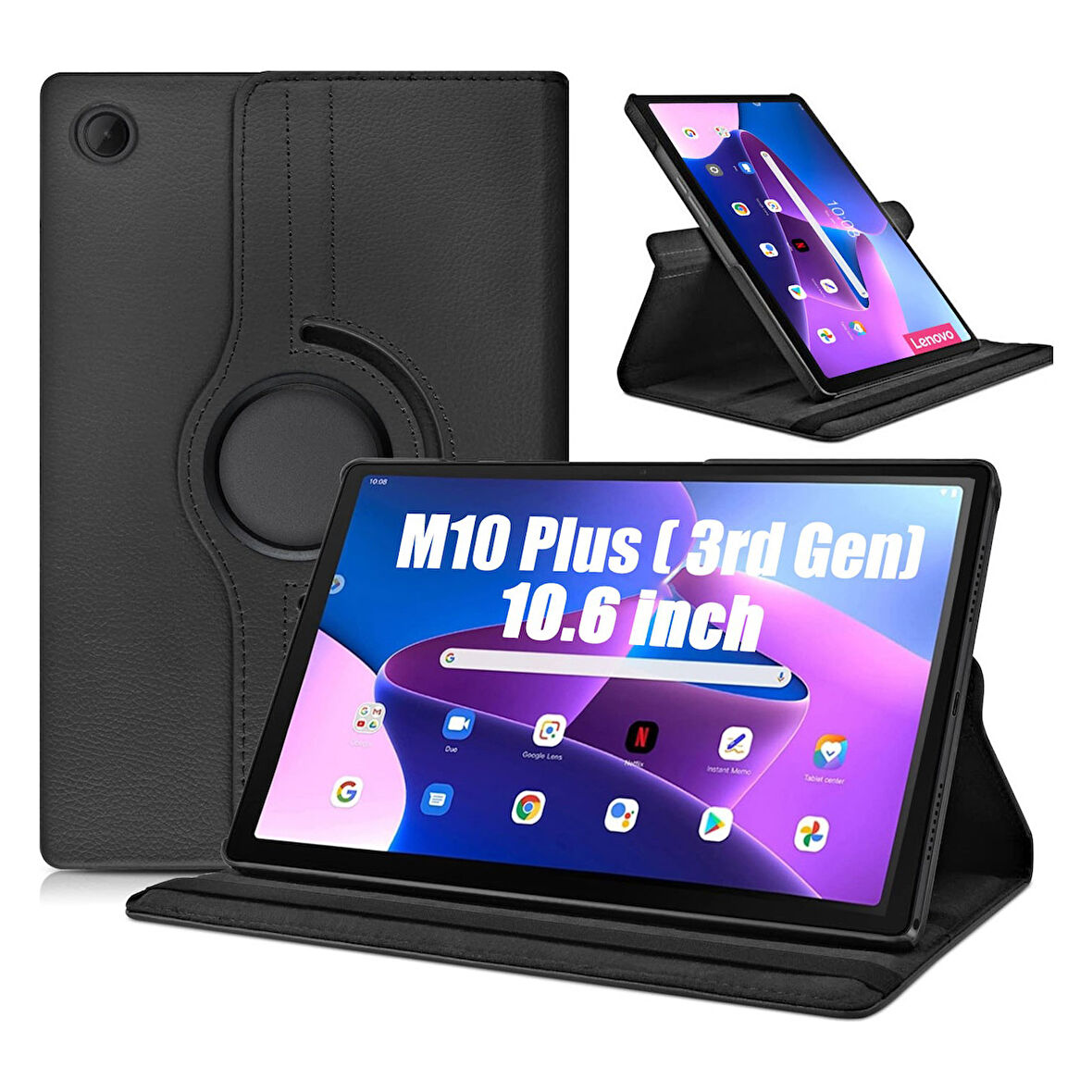Lenovo Tab M10 Plus TB-125F-TB-128F 3.Nesil Uyumlu Kılıf Mikrofiber Astarlı Suni Deri 360 Derece Dönebilen Standlı Tablet Kılıfı