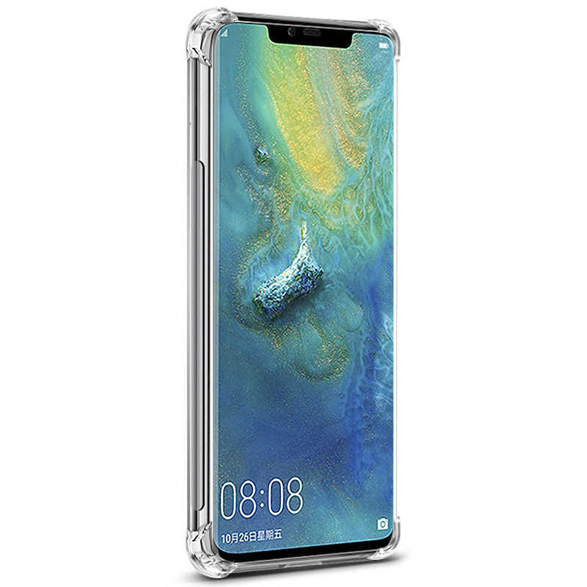 Huawei Mate 20 Pro Uyumlu Kılıf Şeffaf Köşelerde Darbelere Karşı Ultra Kalınlaştırılmış Darbe Korumalı Strong Cover