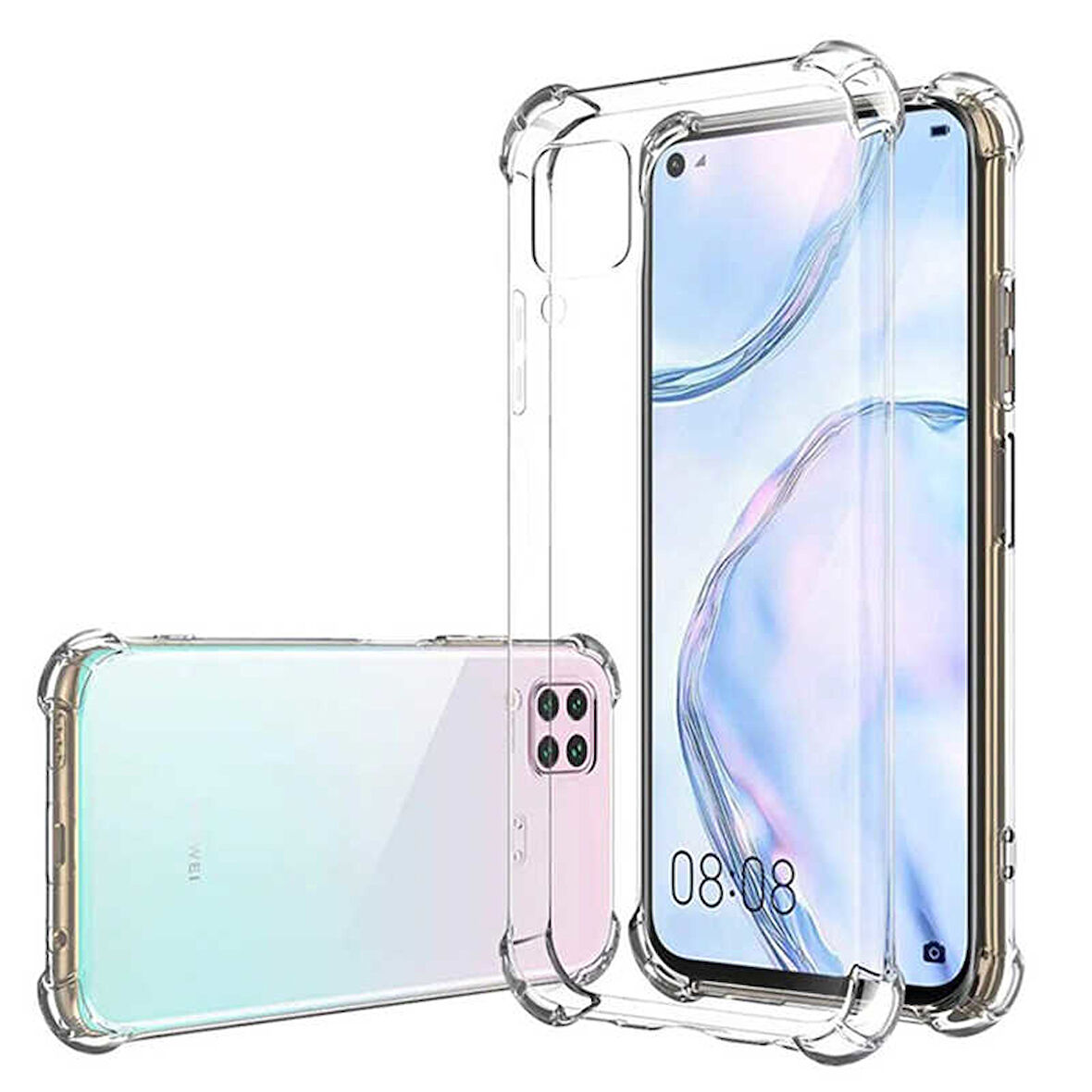 Huawei P40 Lite Uyumlu Kılıf Şeffaf Köşelerde Darbelere Karşı Ultra Kalınlaştırılmış Darbe Korumalı Strong Cover