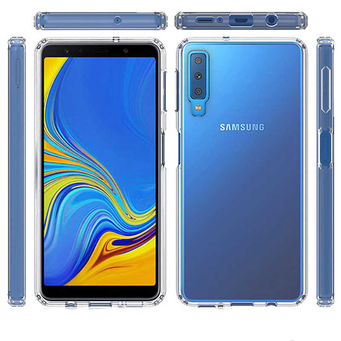 Samsung Galaxy A7 2018 Uyumlu Kılıf Şeffaf Köşelerde Darbelere Karşı Ultra Kalınlaştırılmış Darbe Korumalı Strong Cover