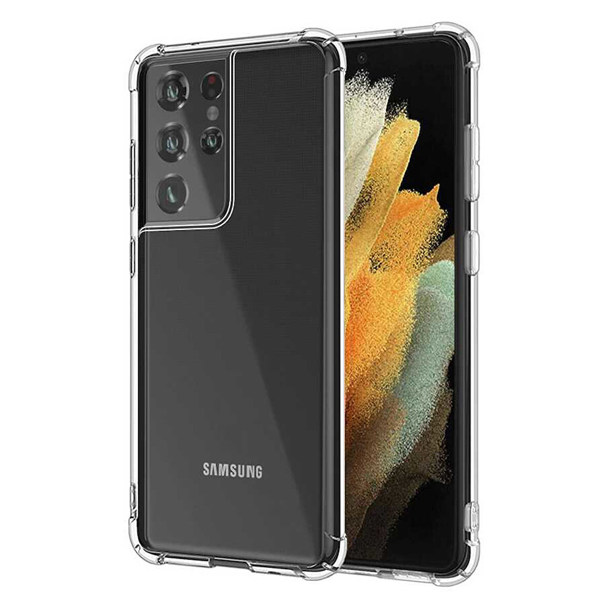 Samsung Galaxy S21 Ultra Uyumlu Kılıf Şeffaf Köşelerde Darbelere Karşı Ultra Kalınlaştırılmış Darbe Korumalı Strong Cover