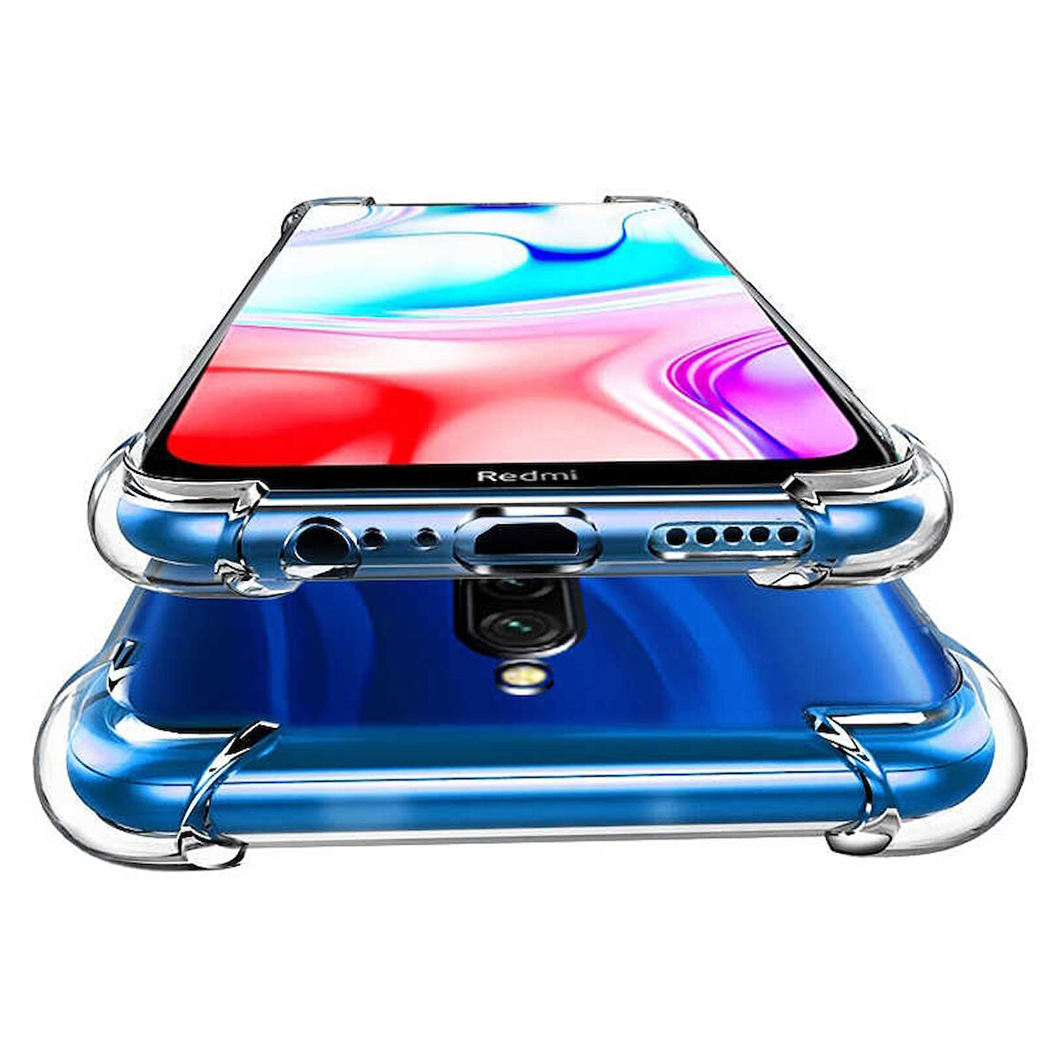Xiaomi Redmi 8 Uyumlu Kılıf Şeffaf Köşelerde Darbelere Karşı Ultra Kalınlaştırılmış Darbe Korumalı Strong Cover