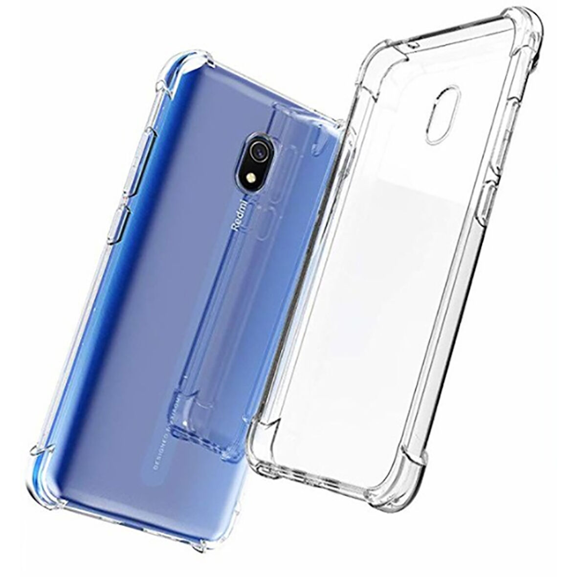 Xiaomi Redmi 8A Uyumlu Kılıf Şeffaf Köşelerde Darbelere Karşı Ultra Kalınlaştırılmış Darbe Korumalı Strong Cover