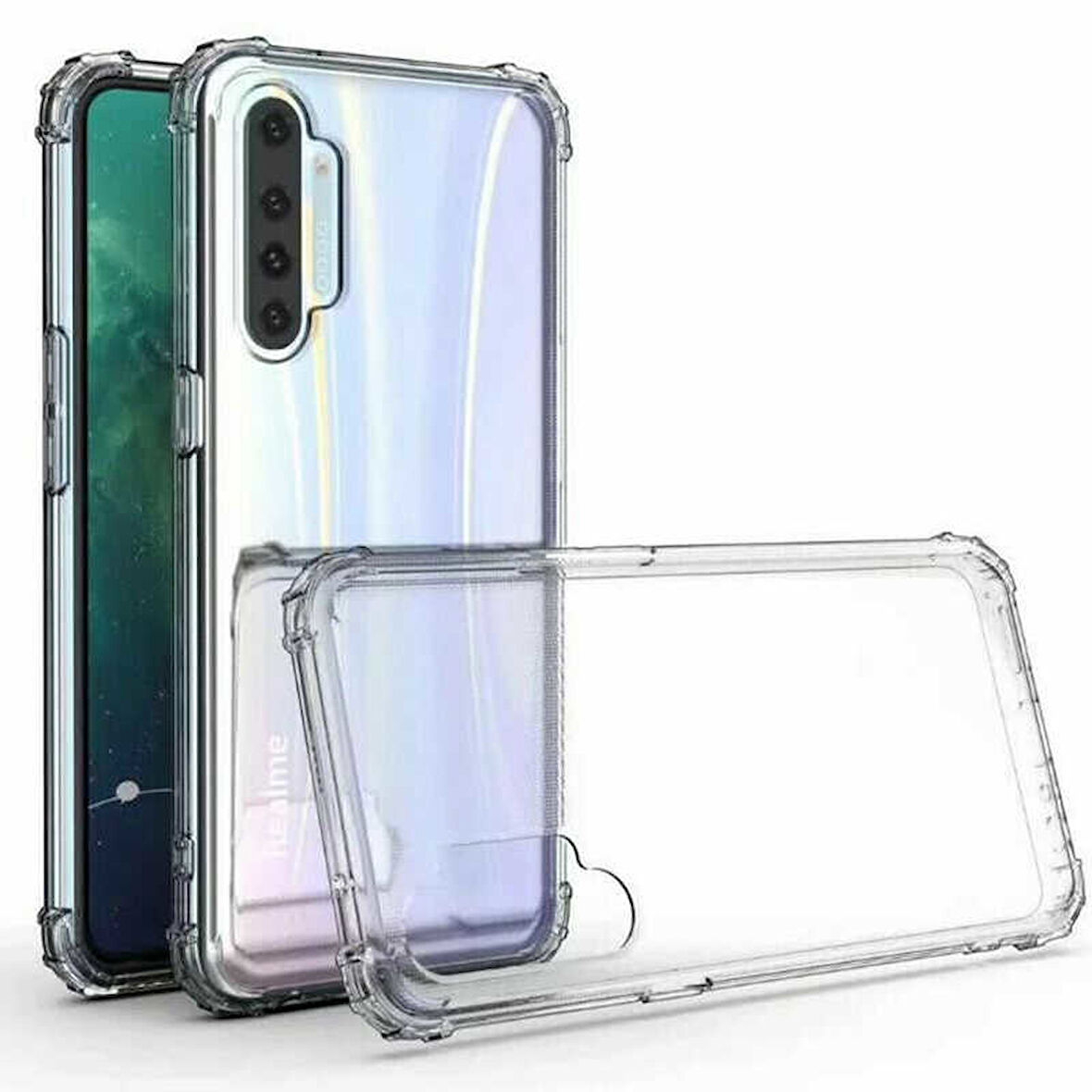 Realme XT Uyumlu Kılıf Şeffaf Köşelerde Darbelere Karşı Ultra Kalınlaştırılmış Darbe Korumalı Strong Cover