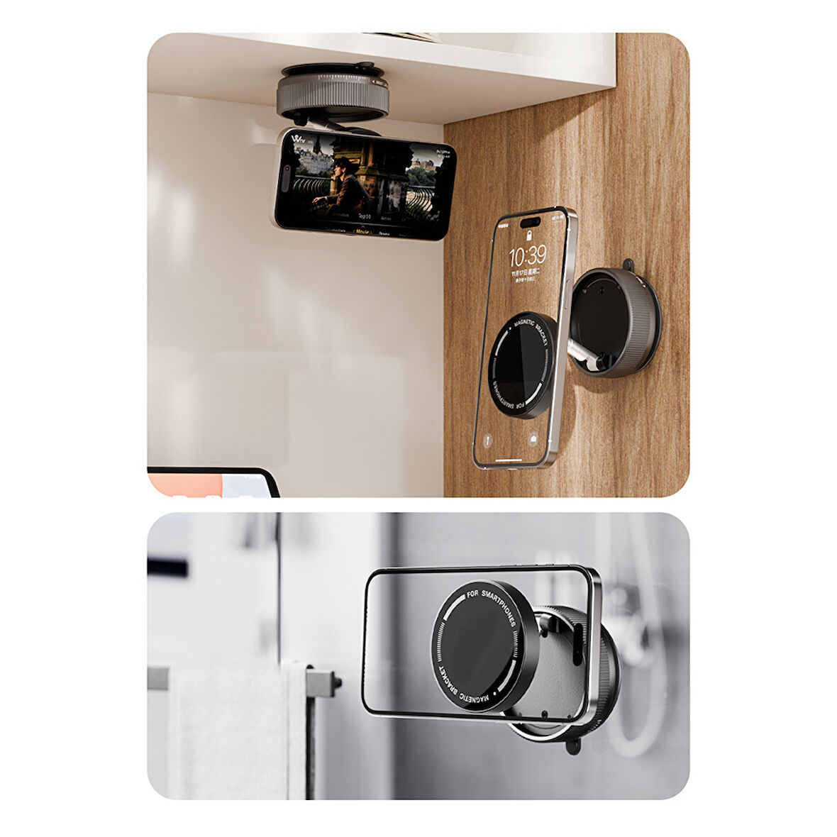 Araba Araç İçi & Ev İçi Tüm Yüzeylerde Güçlü Sabitleme Manyetik ve Vakum Tabanlı 360° Telefon Tutucu