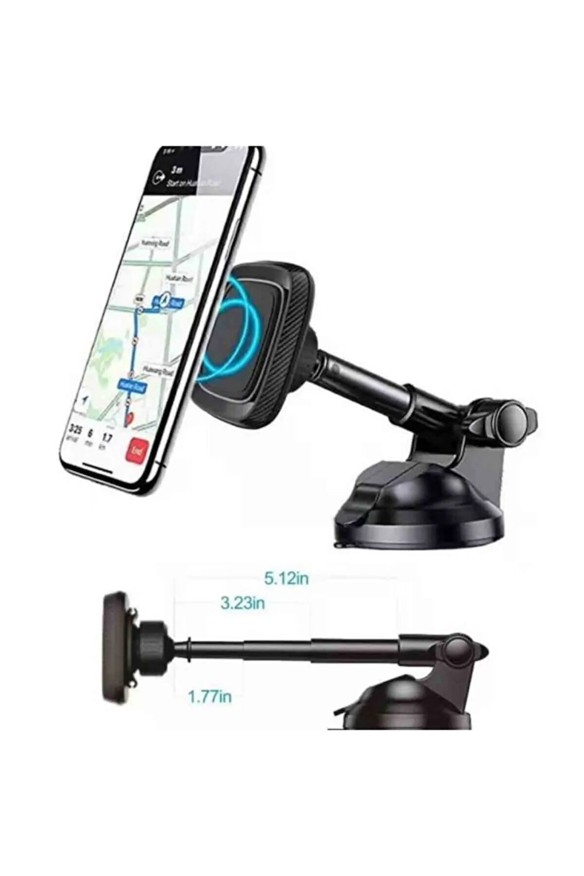 Net Görüş Sunan Manyetik Araç içi Telefon Tutucu Uzun Ayarlı Kol, Güçlü Vantuz, Cam & Torpido Uyumlu