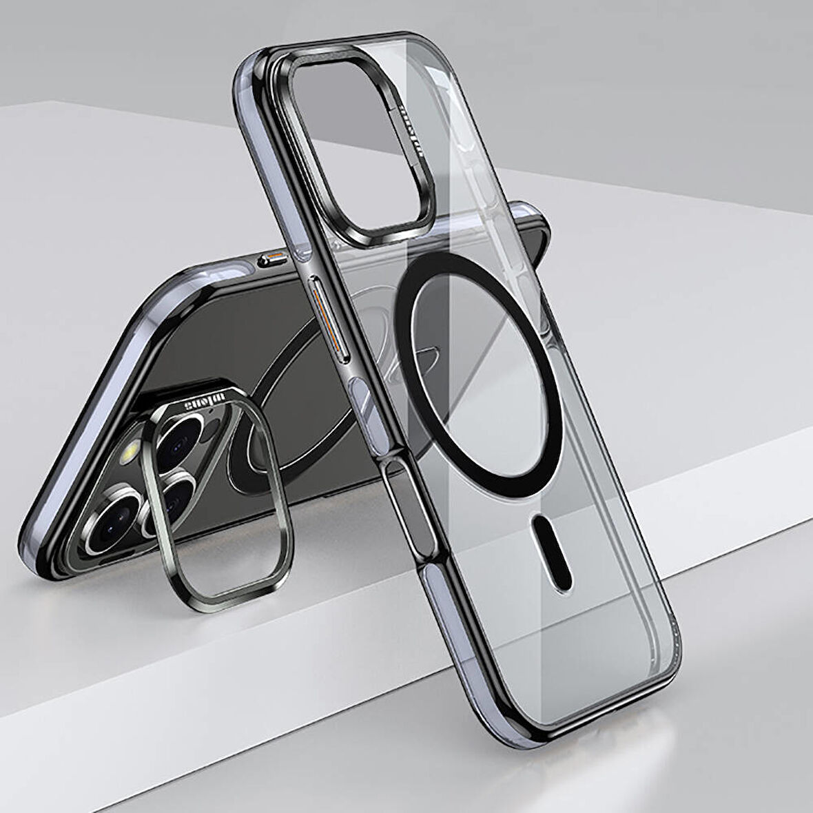 Apple iPhone 16 Pro Max Uyumlu Kılıf Açılabilir Stand Özellikli, Magsafe Şarj Destekli, Şeffaf Kapak