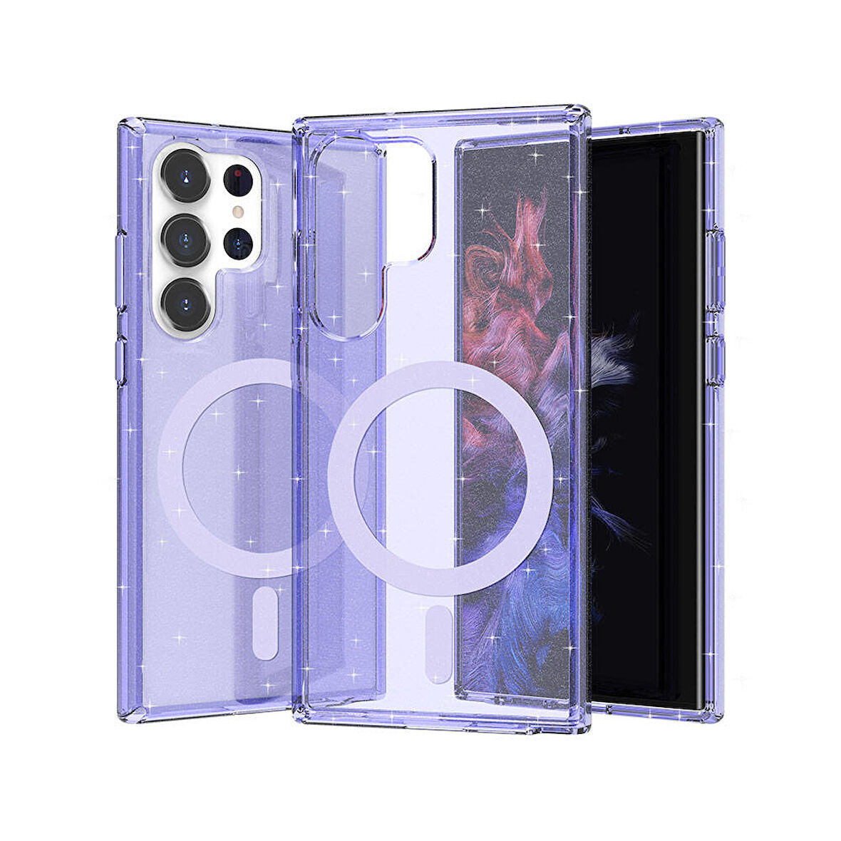 Samsung Galaxy S23 Ultra Uyumlu Kılıf Şık ve Işıltılı Magsafe Şarj Destekli Şeffaf ve Mat Kapak