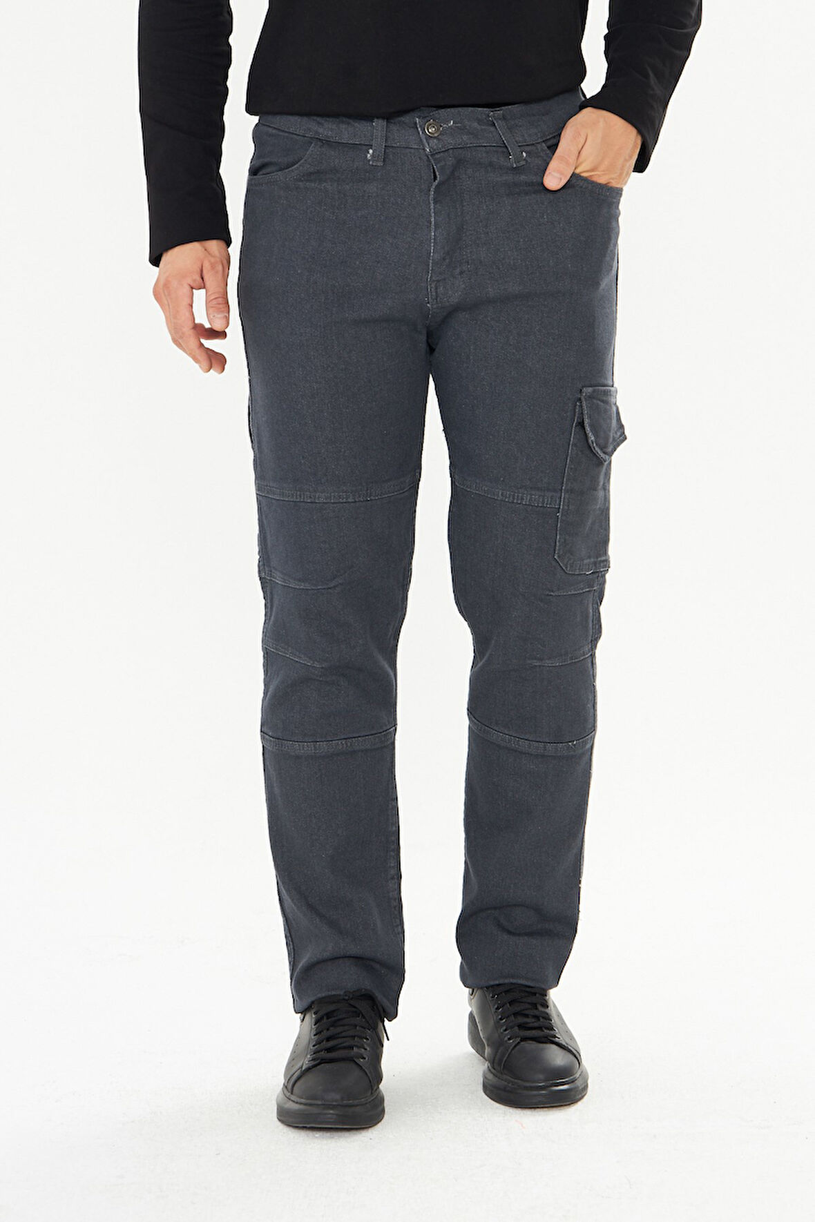 Orange Safety İş Pantolonu Kot Füme Reflektörlü Kargo Cepli