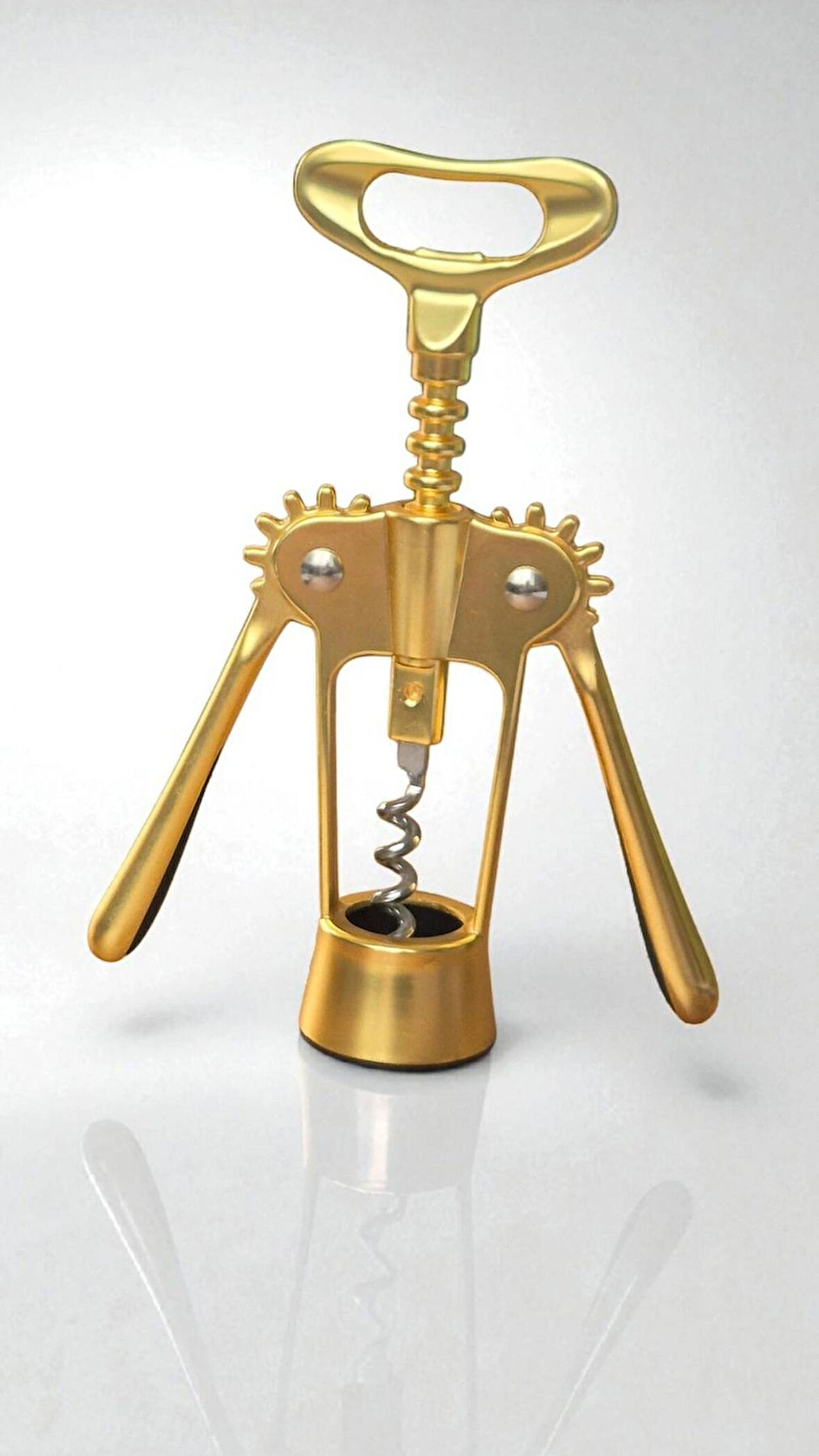 Lüks Gold Rengi Çelik Kanatlı Tirbuşon -  Şık Tasarım Şarap Açacağı