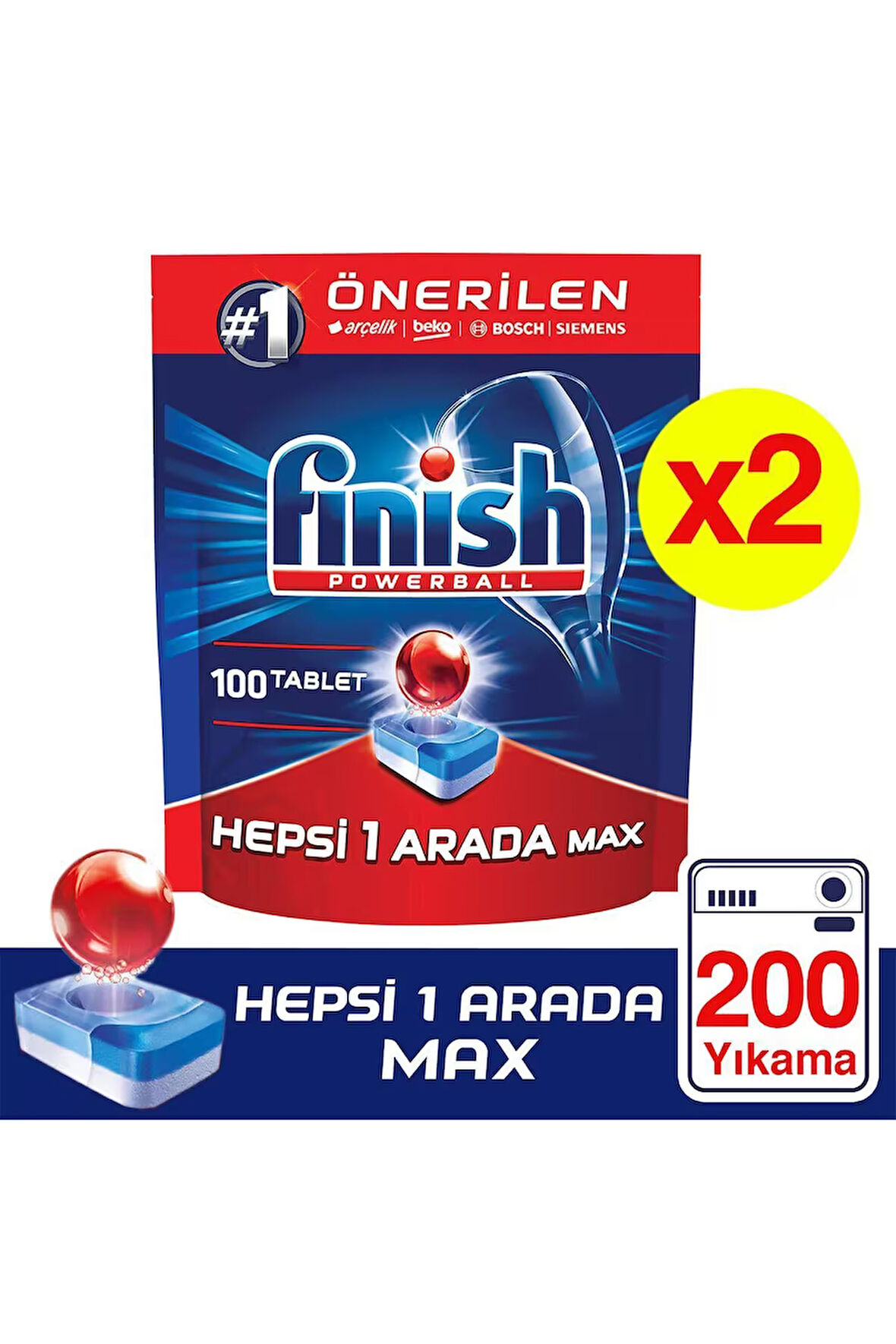 Finish Hepsi Bir Arada 200 Yıkama Tablet Bulaşık Makinesi Deterjanı 2x100 Adet 