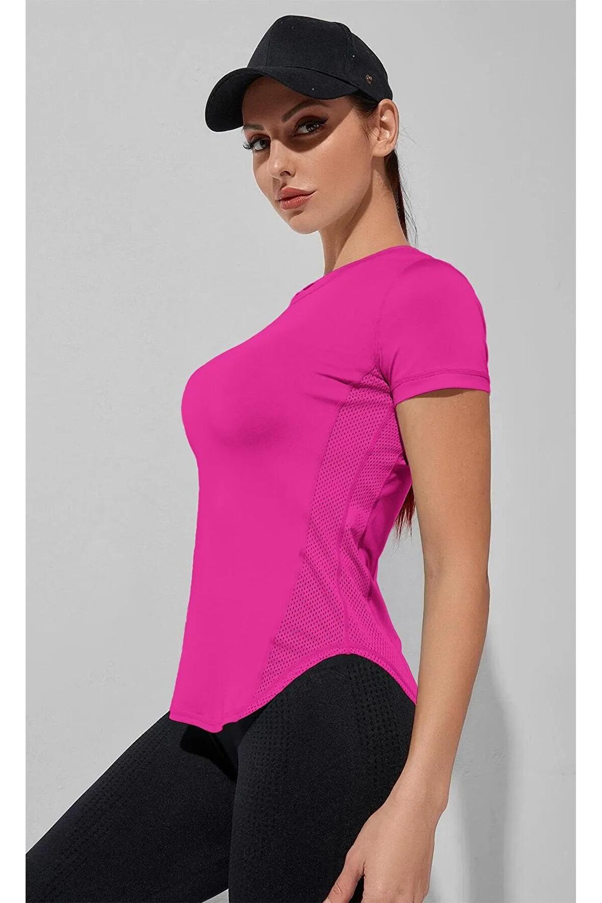 Ghassy Co. Kadın Dry Fit Running Yoga Hızlı Kuruma Nem Emici Yanları Fileli Hava Alabilen Spor T-shirt