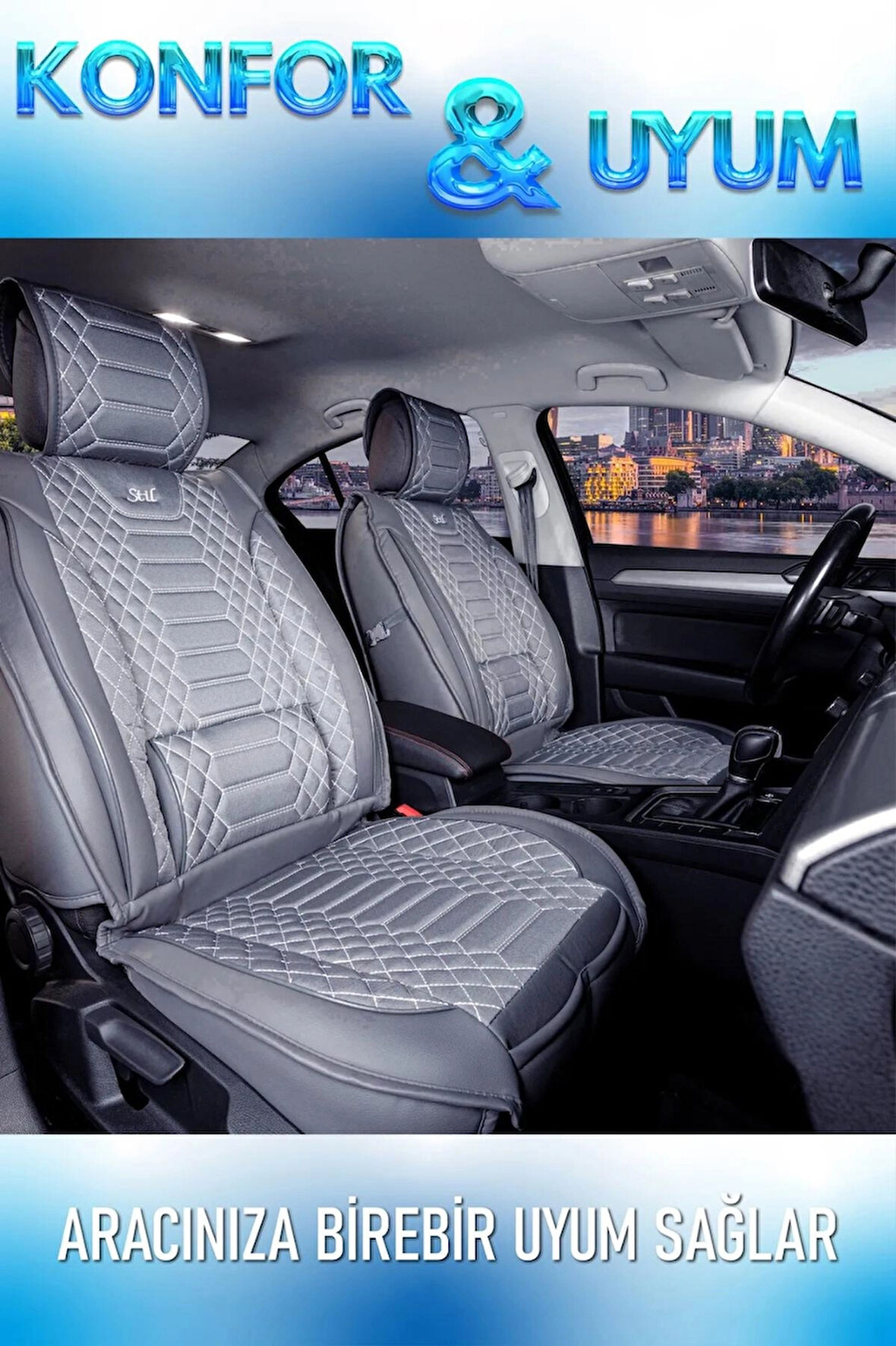 Skoda Felicia Uyumlu Lüx Deri Oto Koltuk Kılıfı Ön Arka Takım Set RYL Serisi FÜME