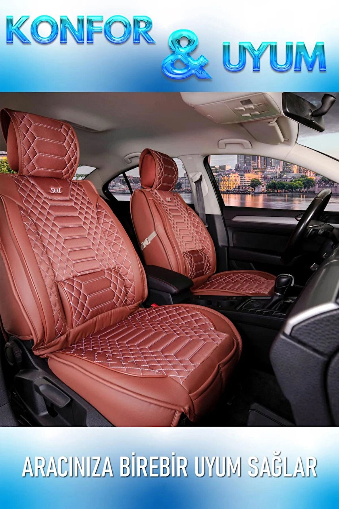 Skoda Favorit Uyumlu Lüx Deri Oto Koltuk Kılıfı Ön Arka Takım Set RYL Serisi TARÇIN