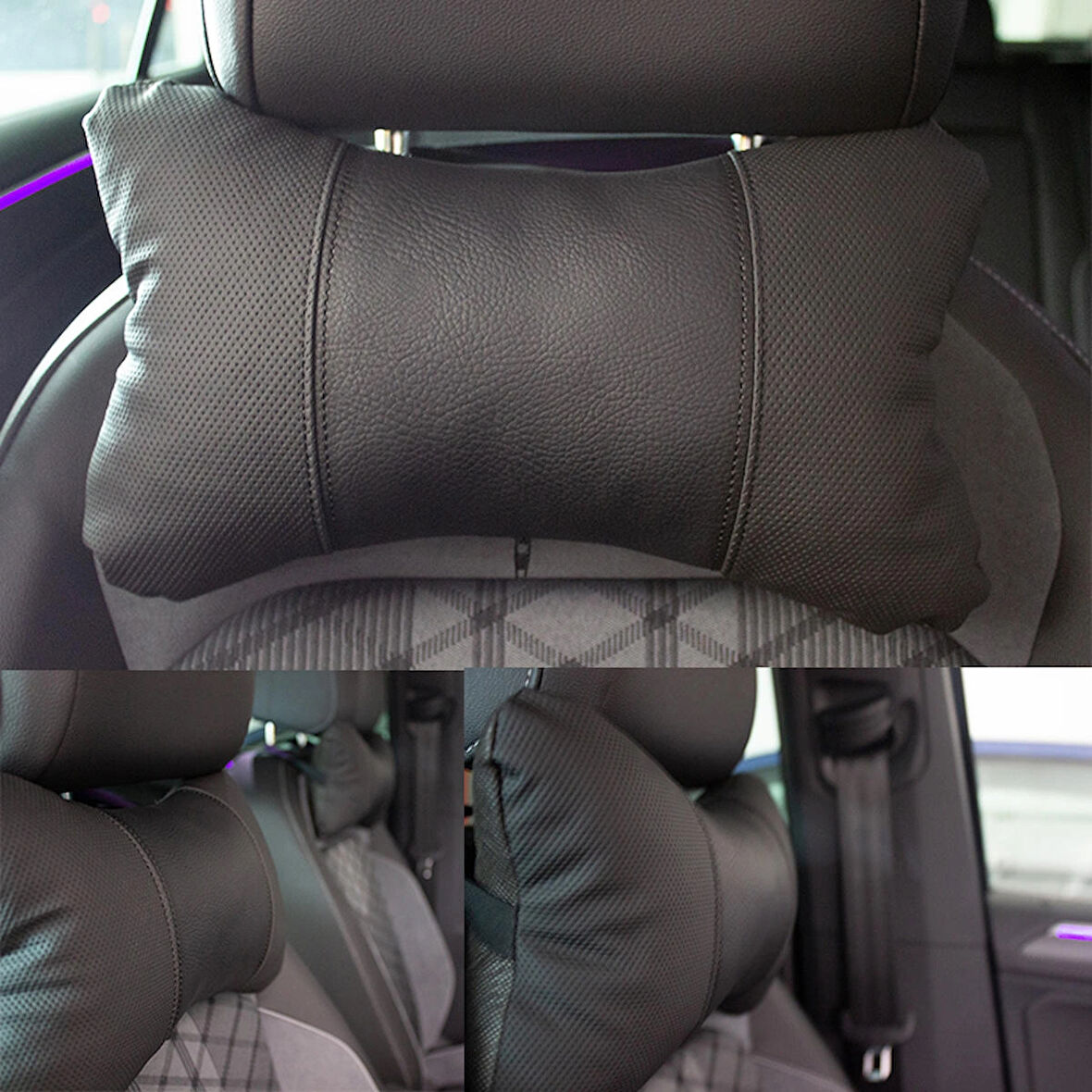 Honda Civic FC5 Araç İçi Deri Boyun Yastığı 2'li Set Takım Oto Koltuk Başlığı Seyahat Yastığı SİYAH