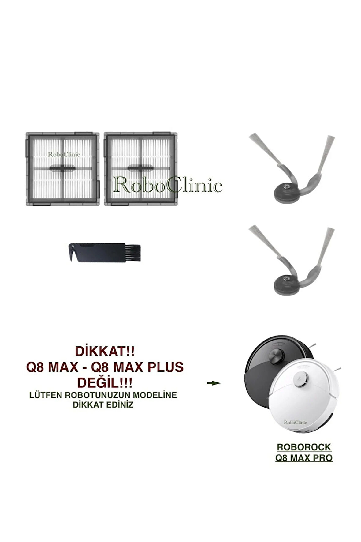 Roborock Q8 Max Pro (2025 Model!!) Robot Süpürge Uyumlu Yedek Yan Fırça, Hepa Filtre-5 Parça