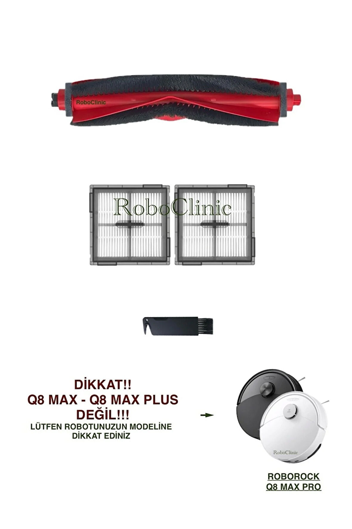 Roborock Q8 Max Pro (2025 Model!!) Robot Süpürge Uyumlu Yedek Ana Fırça, Hepa Filtre-4 Parça