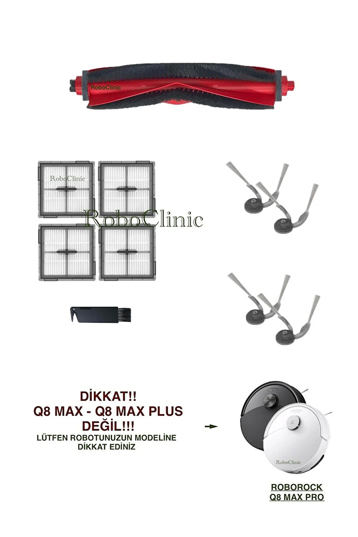 Roborock Q8 Max Pro (2025 Model!!) Robot Süpürge Uyumlu Yedek Fırça, Hepa Filtre-10 Parça