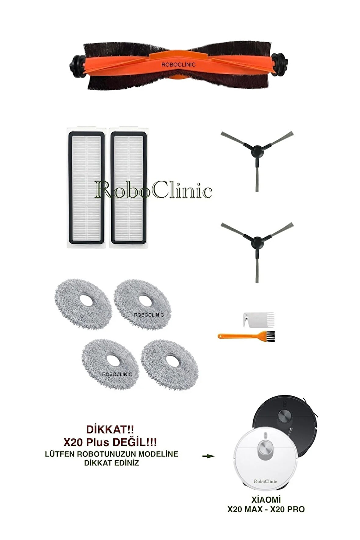 Xiaomi X20 Max / X20 Pro (PLUS DEĞİL!!) Robot Süpürge Uyumlu Yedek Fırça, Hepa Filtre, Mop-11 Parça