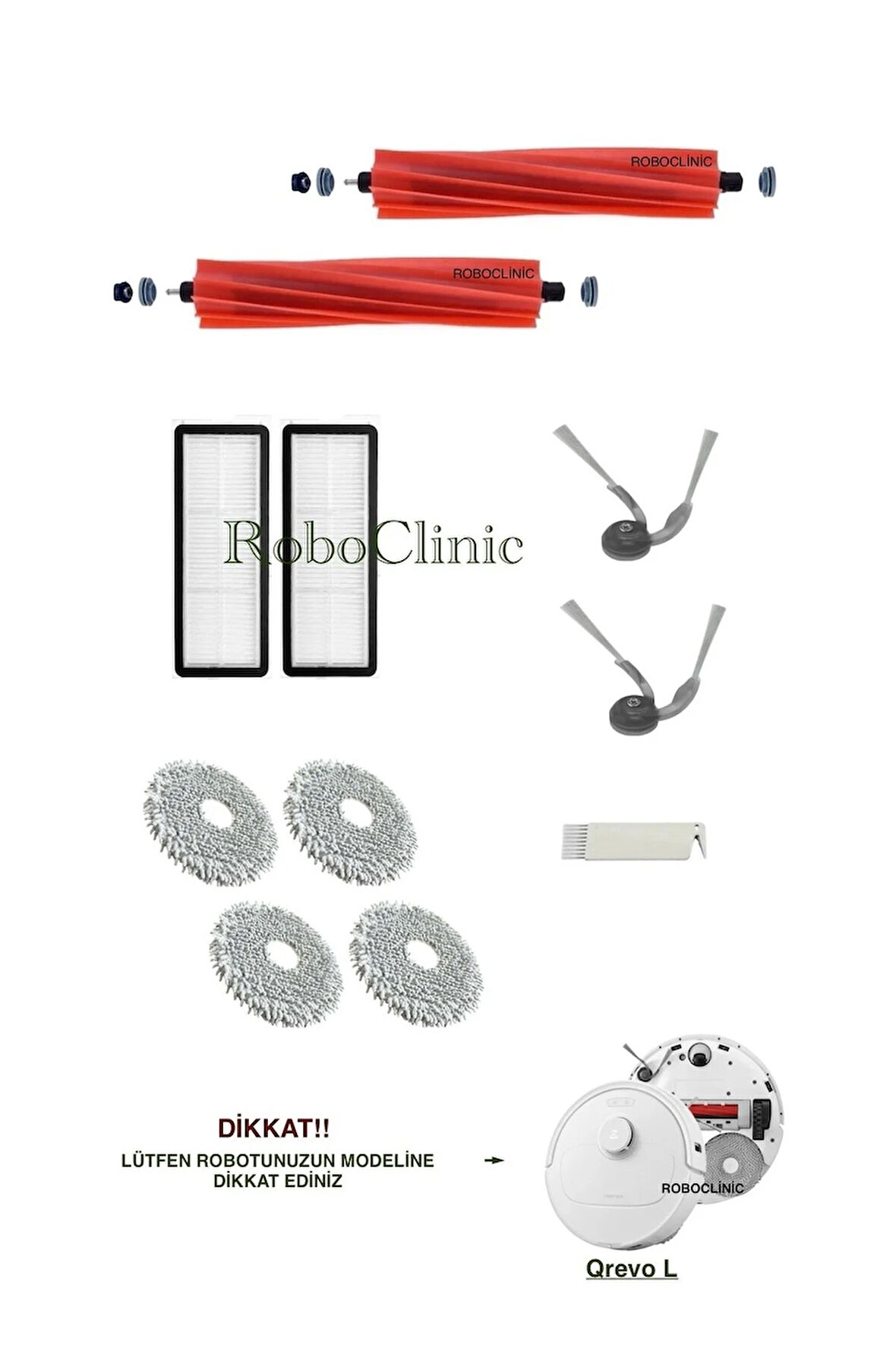 Roborock Qrevo L Robot Süpürge Uyumlu Yedek Fırça, Hepa Filtre, Mop Seti-11 Parça