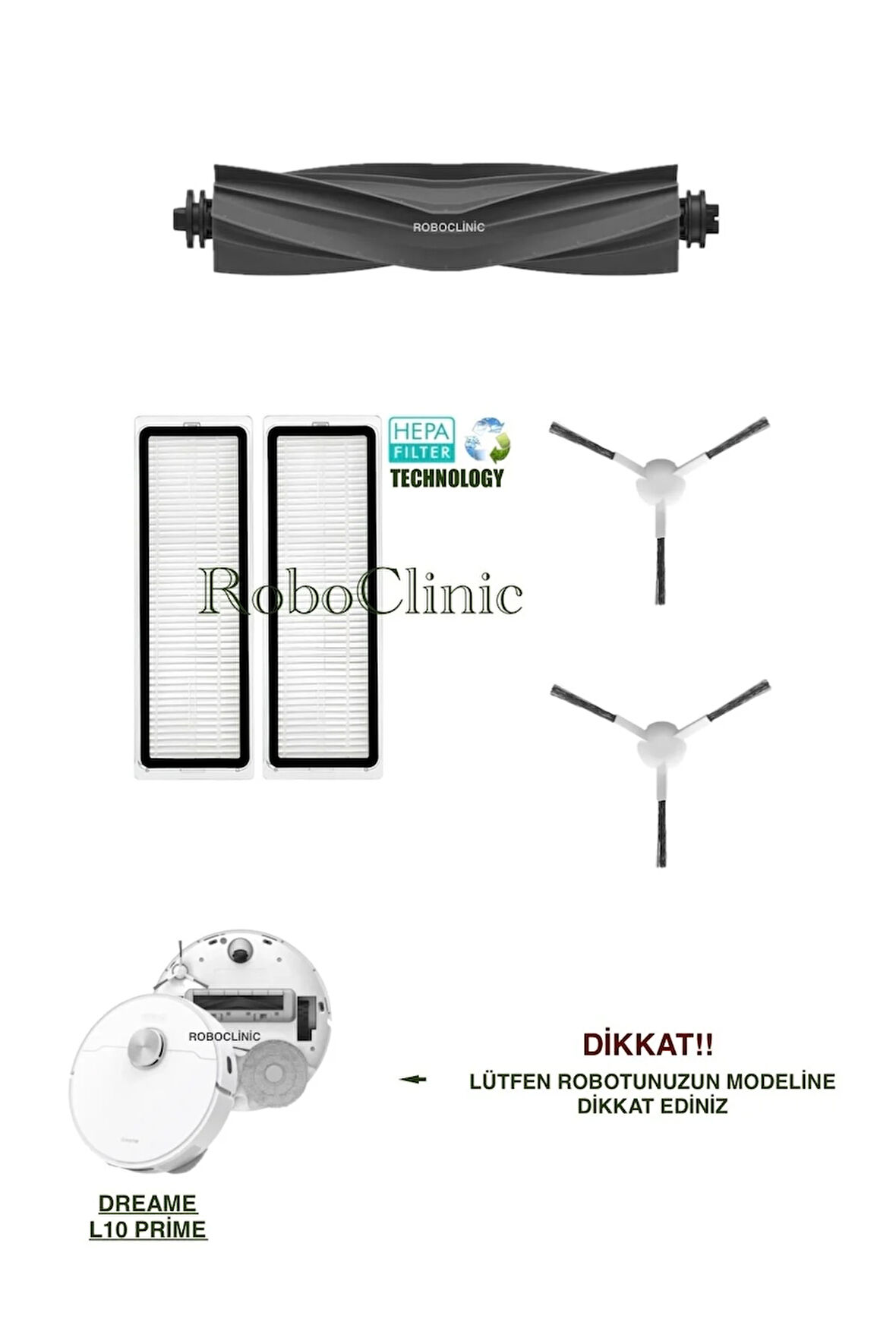 Dreame L10 Prime Robot Süpürge Uyumlu Yedek Fırça, Hepa Filtre Seti-5 Parça