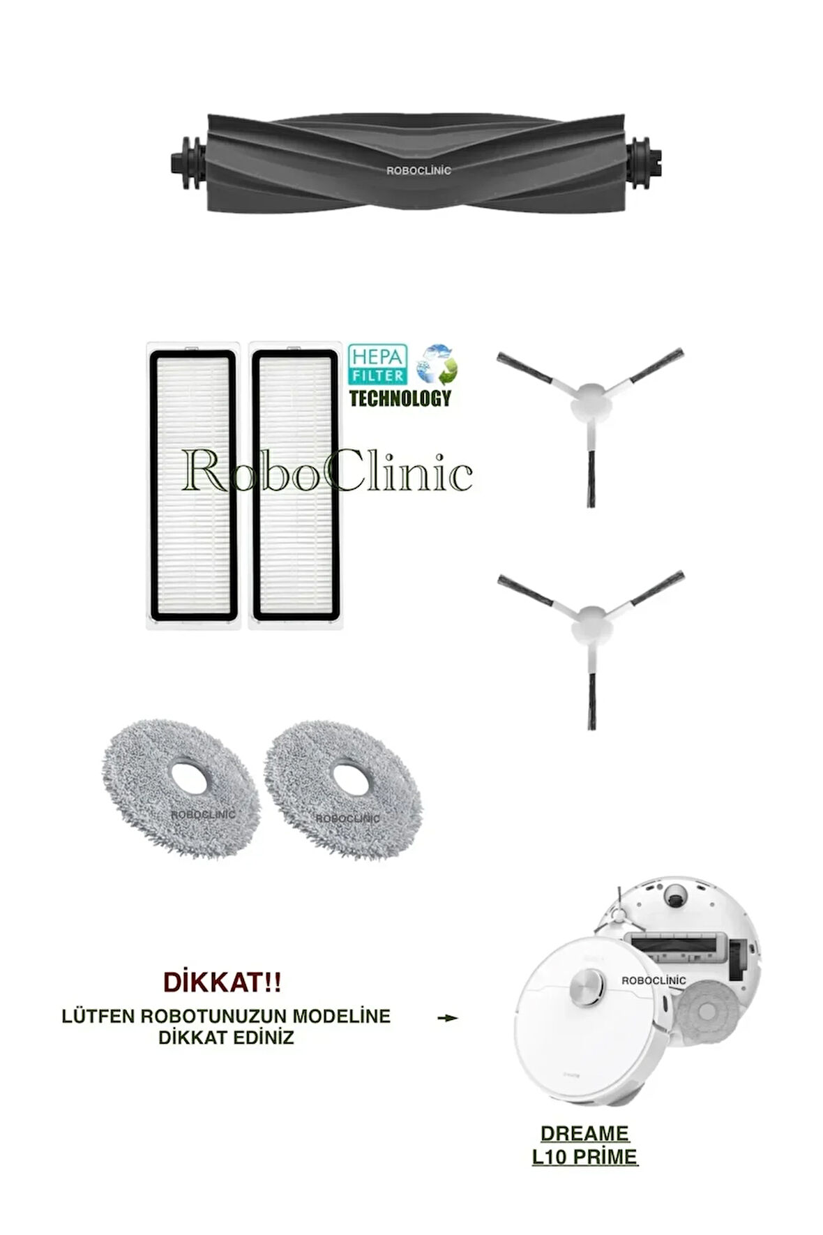 Dreame L10 Prime Robot Süpürge Uyumlu Yedek Fırça, Hepa Filtre, Mop Seti-7 Parça