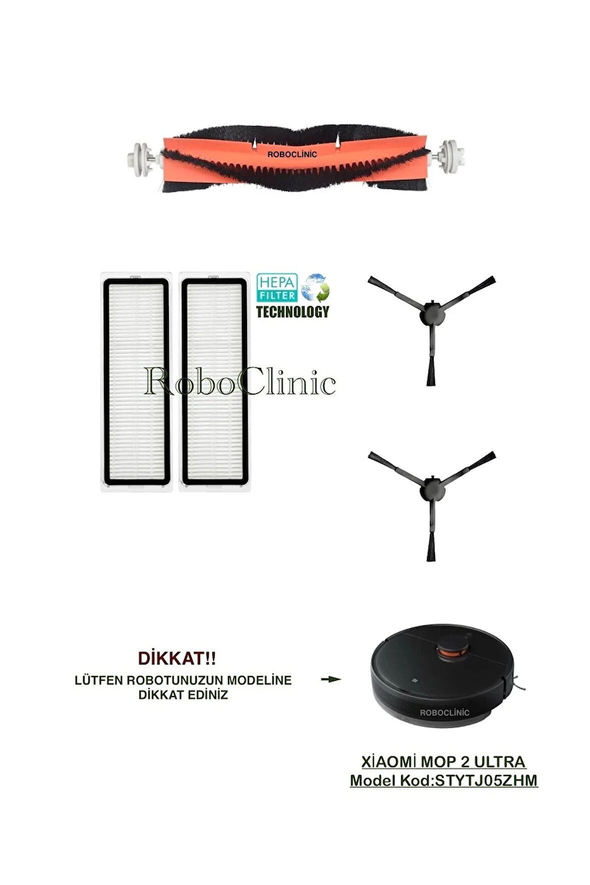 Xiaomi Mi Robot Vacuum Mop 2 Ultra (MODEL KOD:STYTJ05ZHM) Uyumlu Yedek Fırça, Filtre Seti-5 Parça