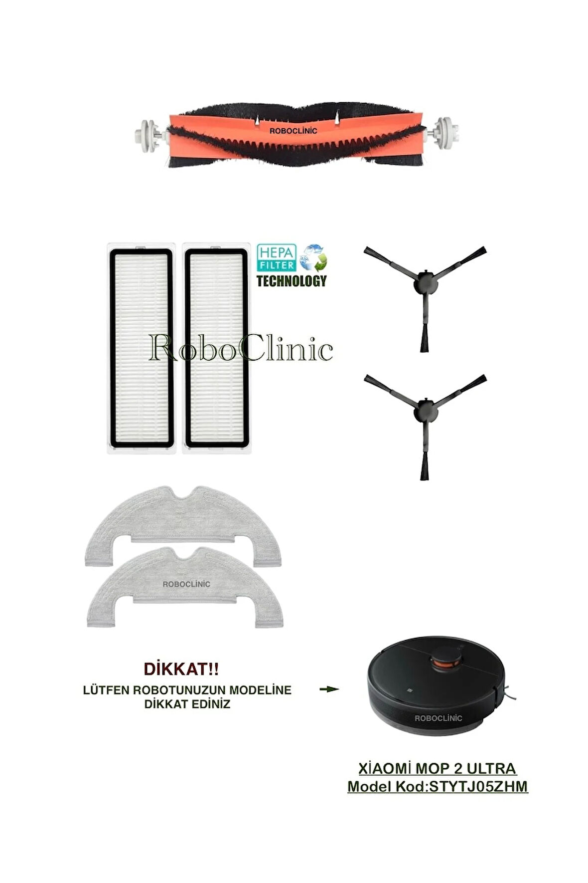 Xiaomi Mi Robot Vacuum Mop 2 Ultra (MODEL KOD:STYTJ05ZHM) Uyumlu Yedek Fırça, Filtre, Mop Seti
