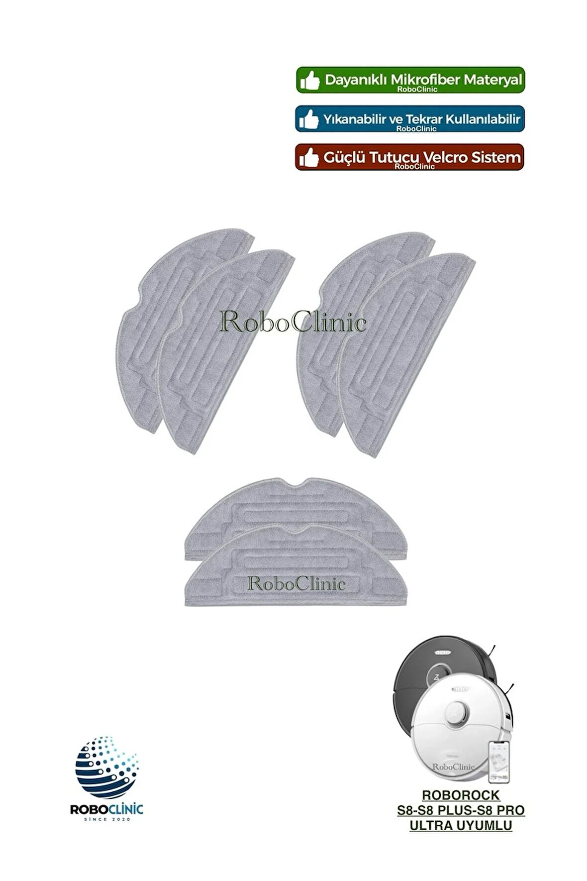 Roborock S8 / S8 Plus / S8 Pro Ultra Robot Süpürge Uyumlu 6 Adet Microfiber Mop Bez Paspasi