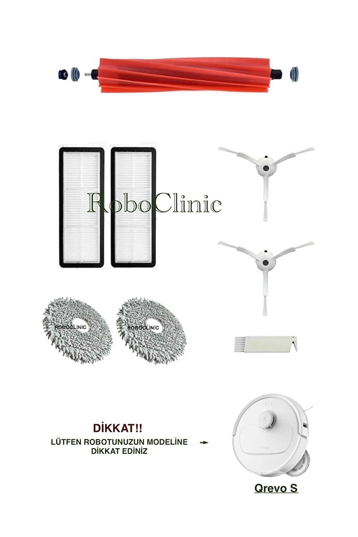 Roborock Qrevo S Robot Süpürge Uyumlu Fırça, Hepa Filtre, Mop Seti-8 Parça