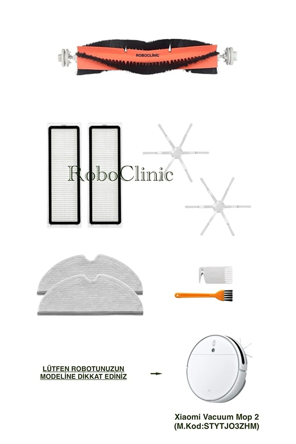 Xiaomi Mi Robot Vacuum Mop 2 (STYTJO3ZHM) Robot Süpürge Ile Uyumlu Fırça, Filtre, Mop Seti-9 Parça