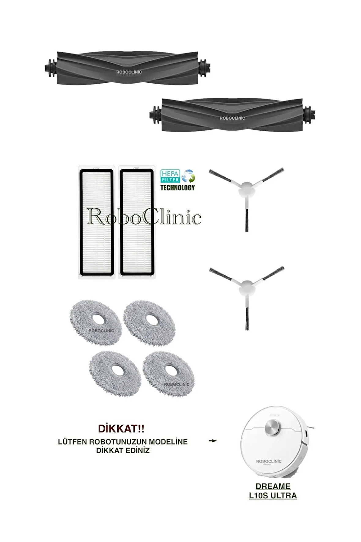 Dreame L10s Ultra Robot Süpürge Uyumlu Yedek Fırça,hepa Filtre,mop Seti-10 Parça