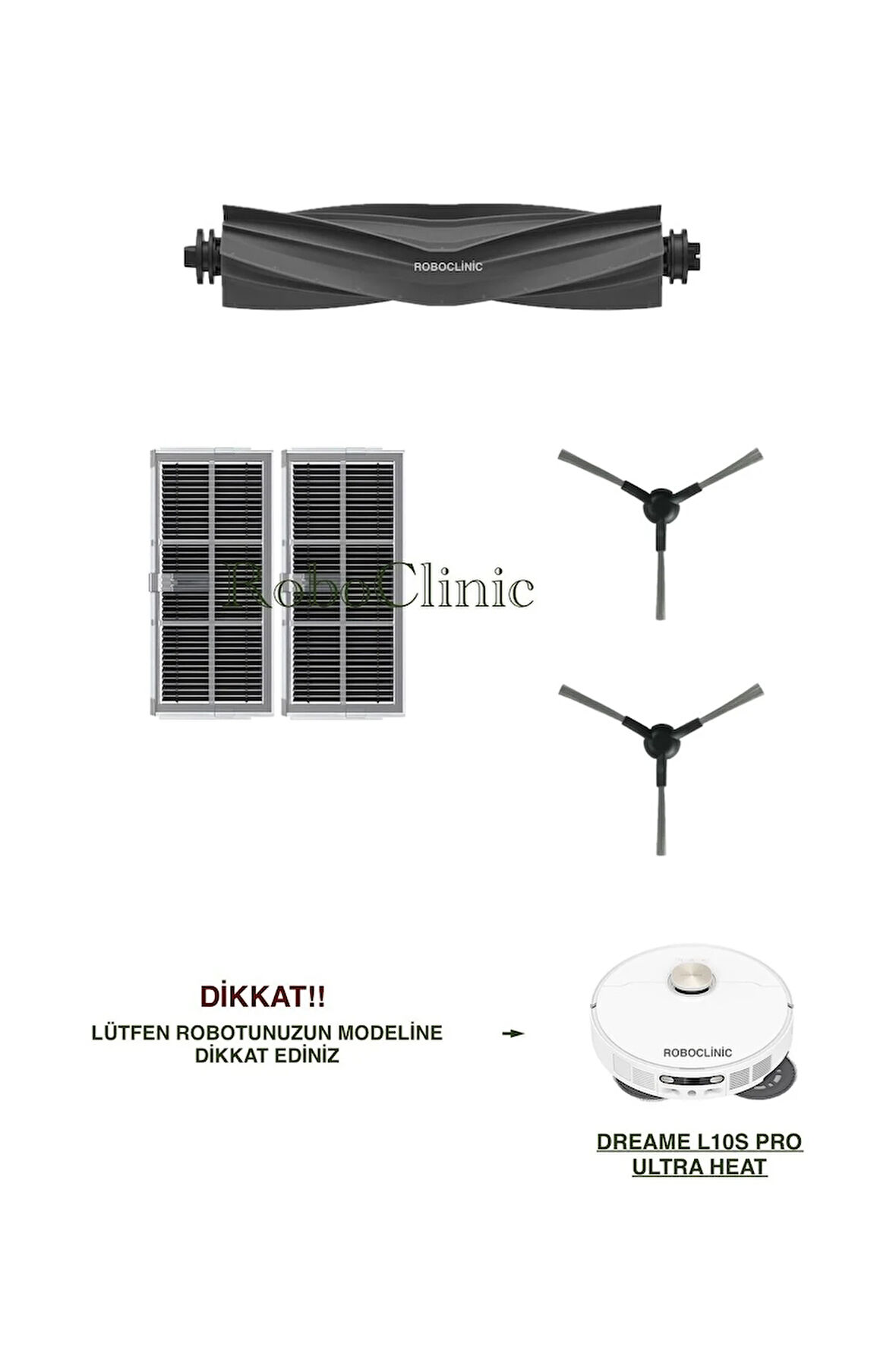 Dreame L10s Pro Ultra Heat Robot Süpürge Uyumlu Ana Fırça, Yan Fırça, Hepa Filtre Seti-5 Parça