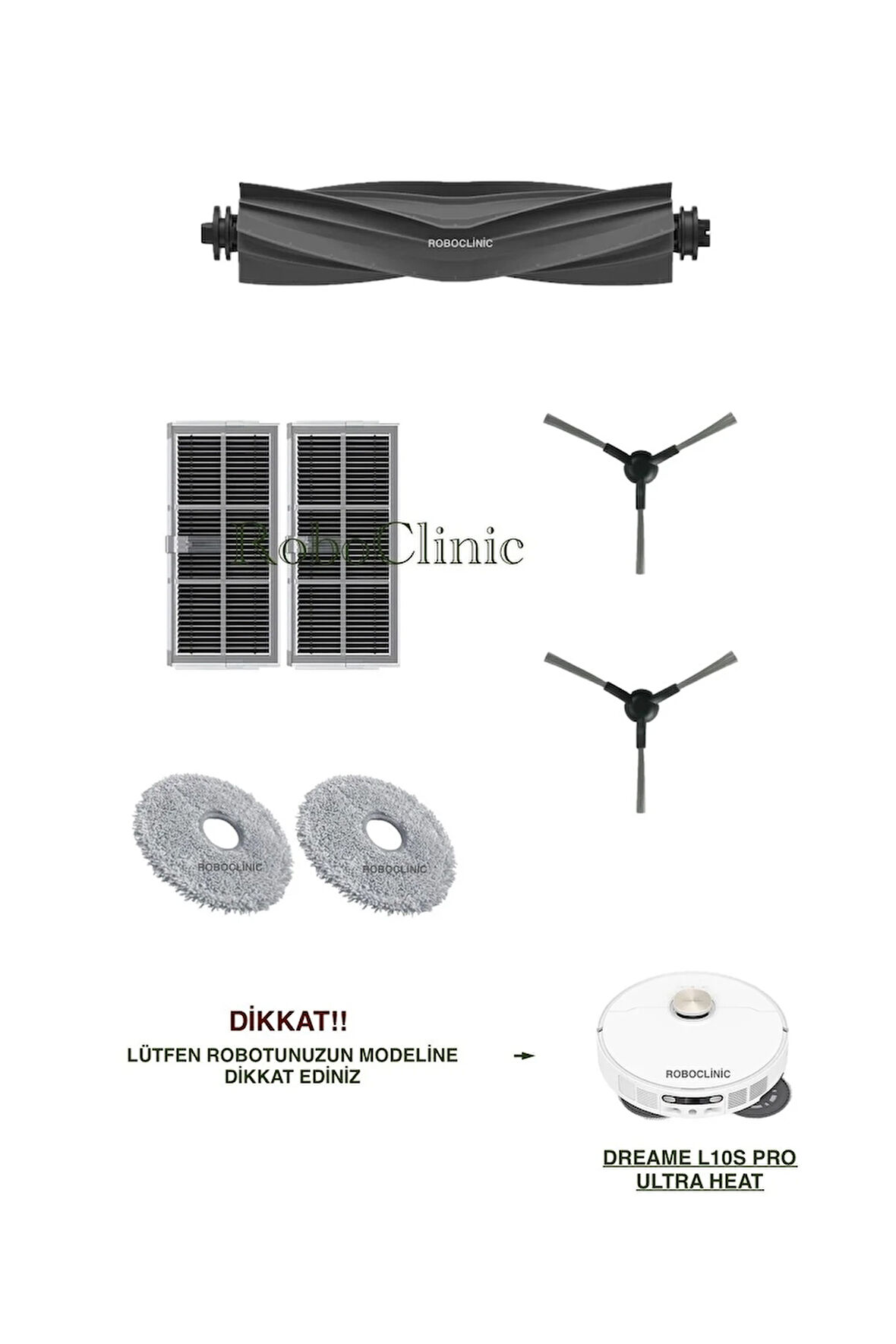 Dreame L10s Pro Ultra Heat Robot Süpürge Uyumlu Ana Fırça, Yan Fırça, Hepa Filtre, Mop Seti-7 Parça