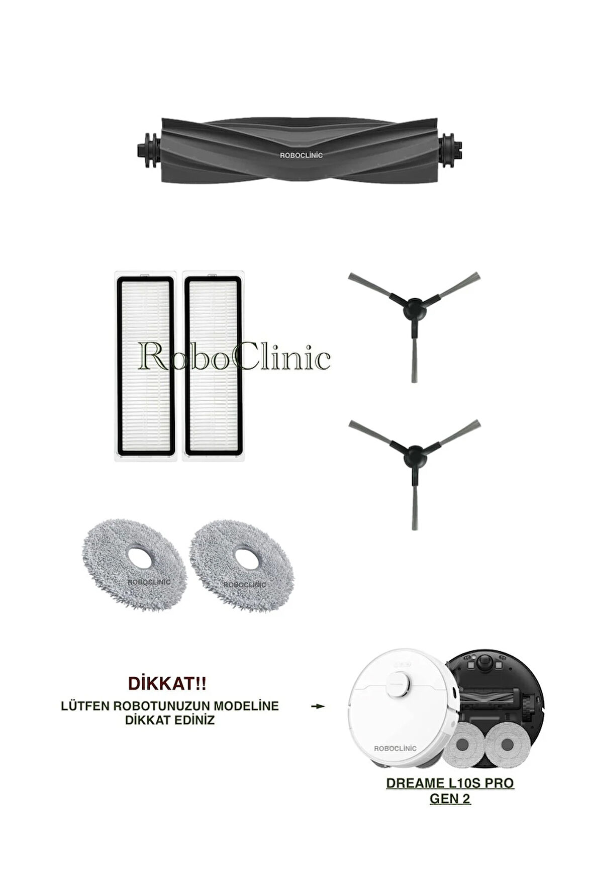 Dreame L10s Pro Gen 2 Robot Süpürge Uyumlu Fırça, Hepa Filtre, Mop Seti-7 Parça