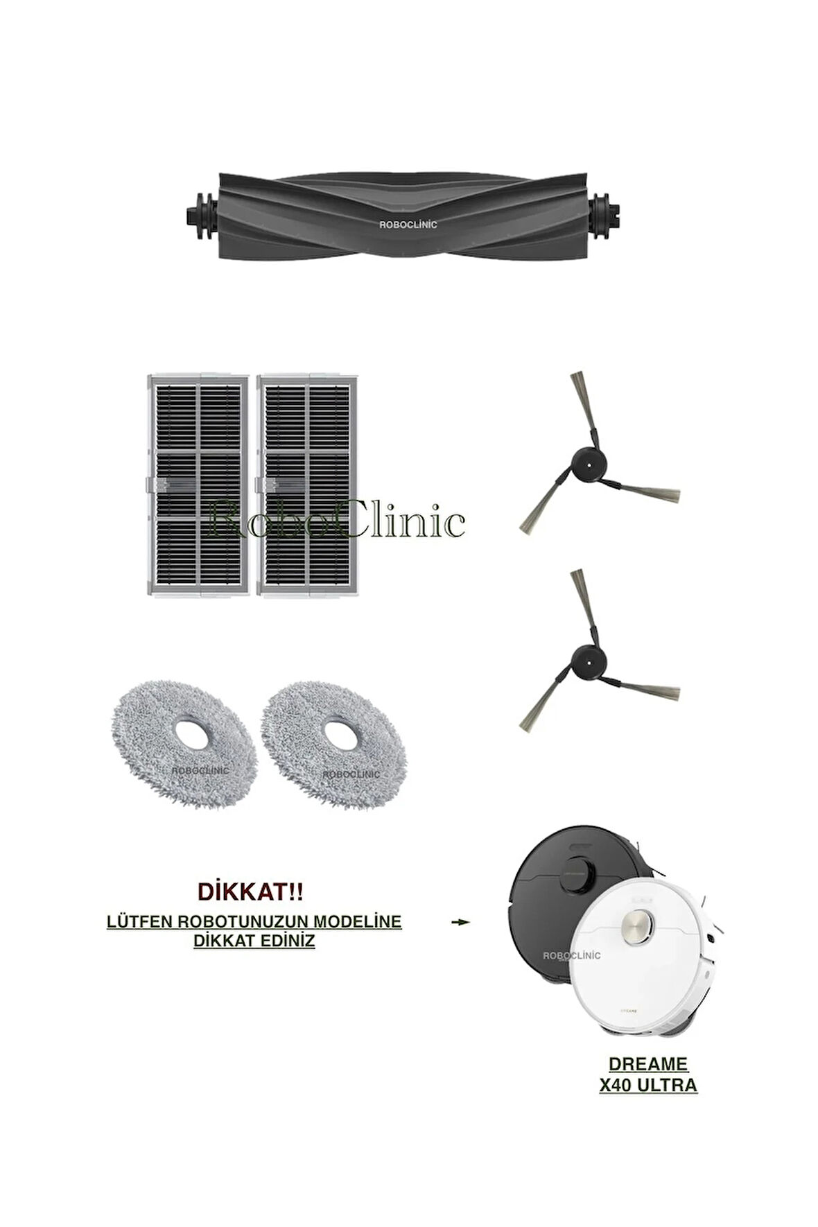 Dreame X40 Ultra L40 Ultra Robot Süpürge Uyumlu Fırça, Hepa Filtre, Mop Seti-7 Parça