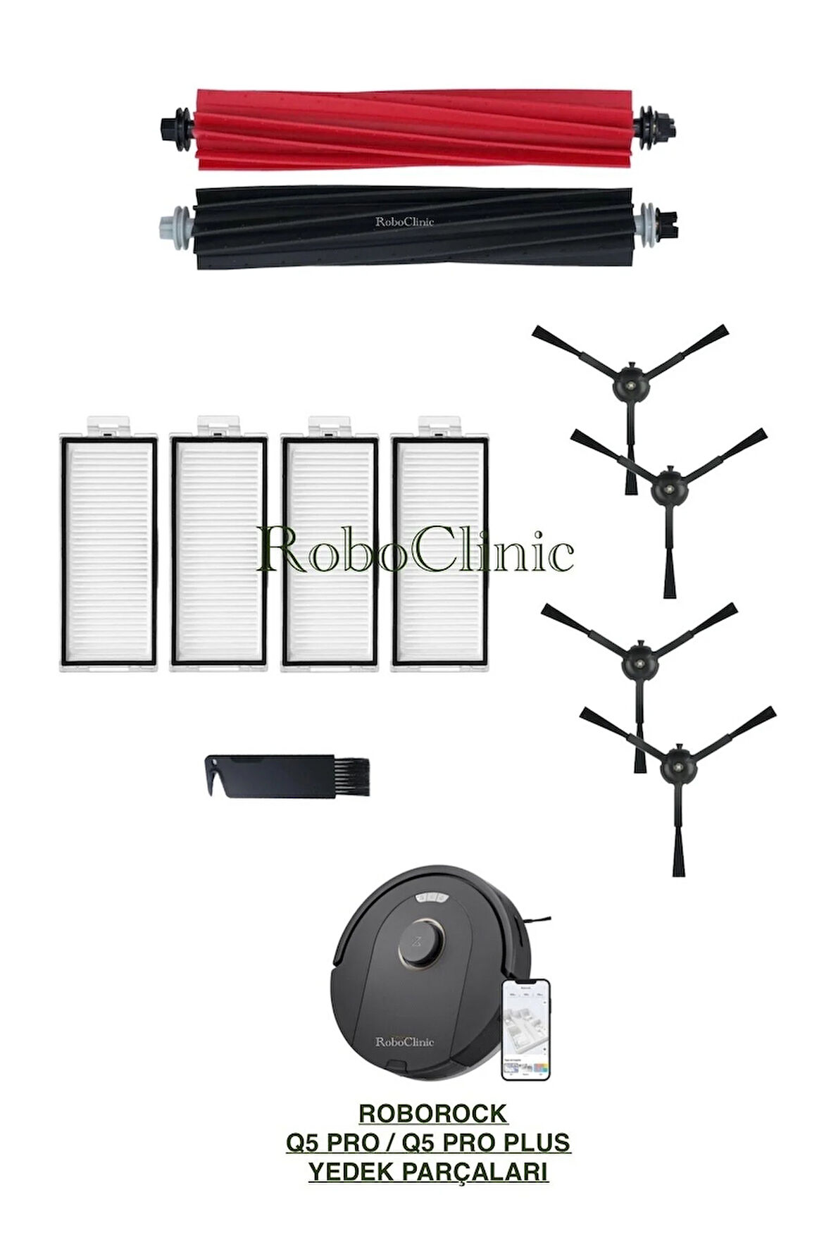 Roborock Q5 Pro / Q5 Pro Plus Uyumlu Fırça, Hepa Filtre Seti-11 Parça