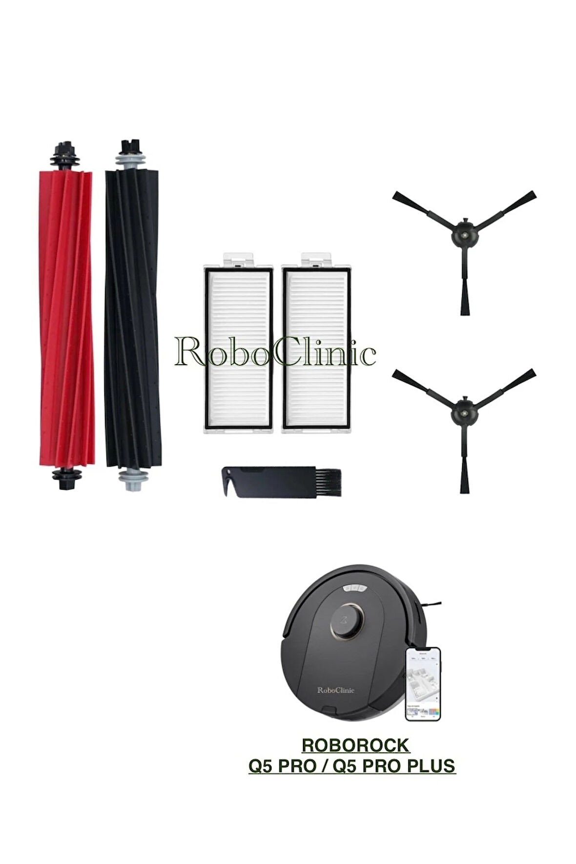 Roborock Q5 Pro / Q5 Pro Plus Uyumlu Fırça, Hepa Filtre Seti-7 Parça