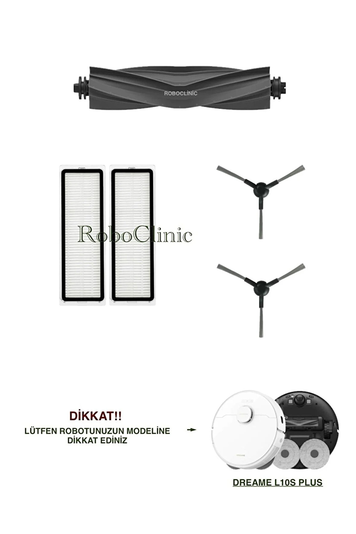 Dreame L10s Plus Robot Süpürge Uyumlu Yedek Ana Fırça,Yan Fırça,Hepa Filtre Seti-5 Parça