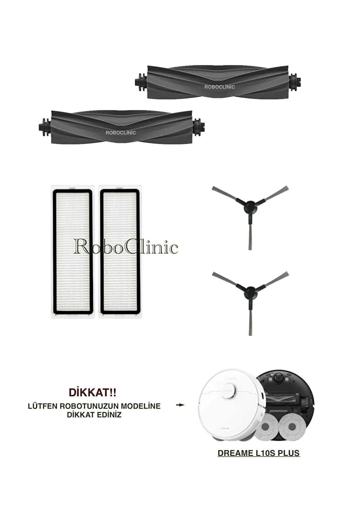 Dreame L10s Plus Robot Süpürge Uyumlu Yedek Ana Fırça,Yan Fırça,Hepa Filtre Seti-6 Parça