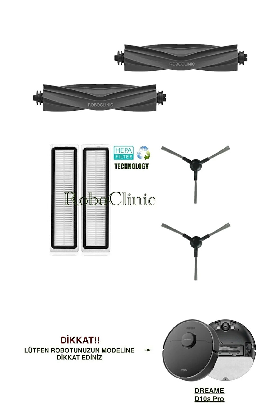 Dreame D10s Pro Uyumlu Yedek Fırça, Hepa Filtre Seti-6 Parça