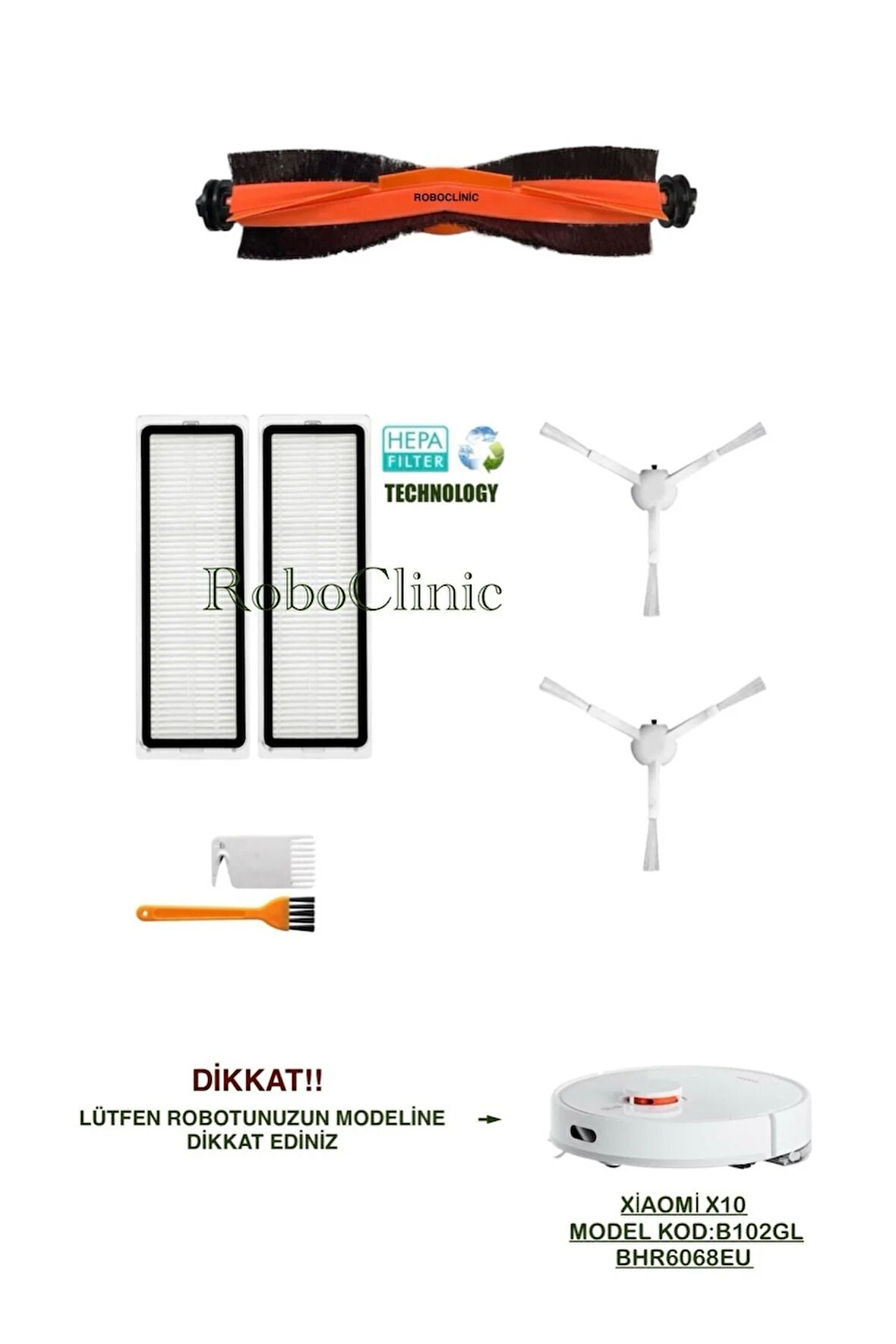Xiaomi X10 Robot Süpürge(Model Kod:B102GL)uyumlu Fırça,filtre,mop Seti-7 Parça