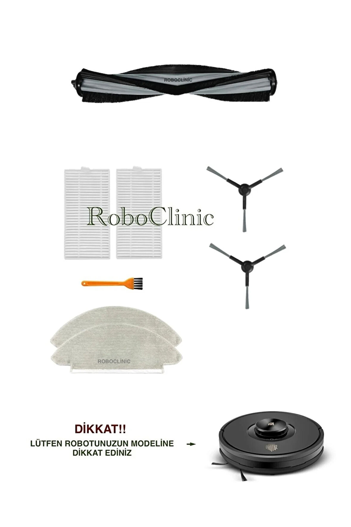 Karaca Vantuz Off-Road RSO07 2 in 1 Robot Süoürge Uyumlu Yedek Fırça,Hepa Filtre,Mop Seti-8 Parça