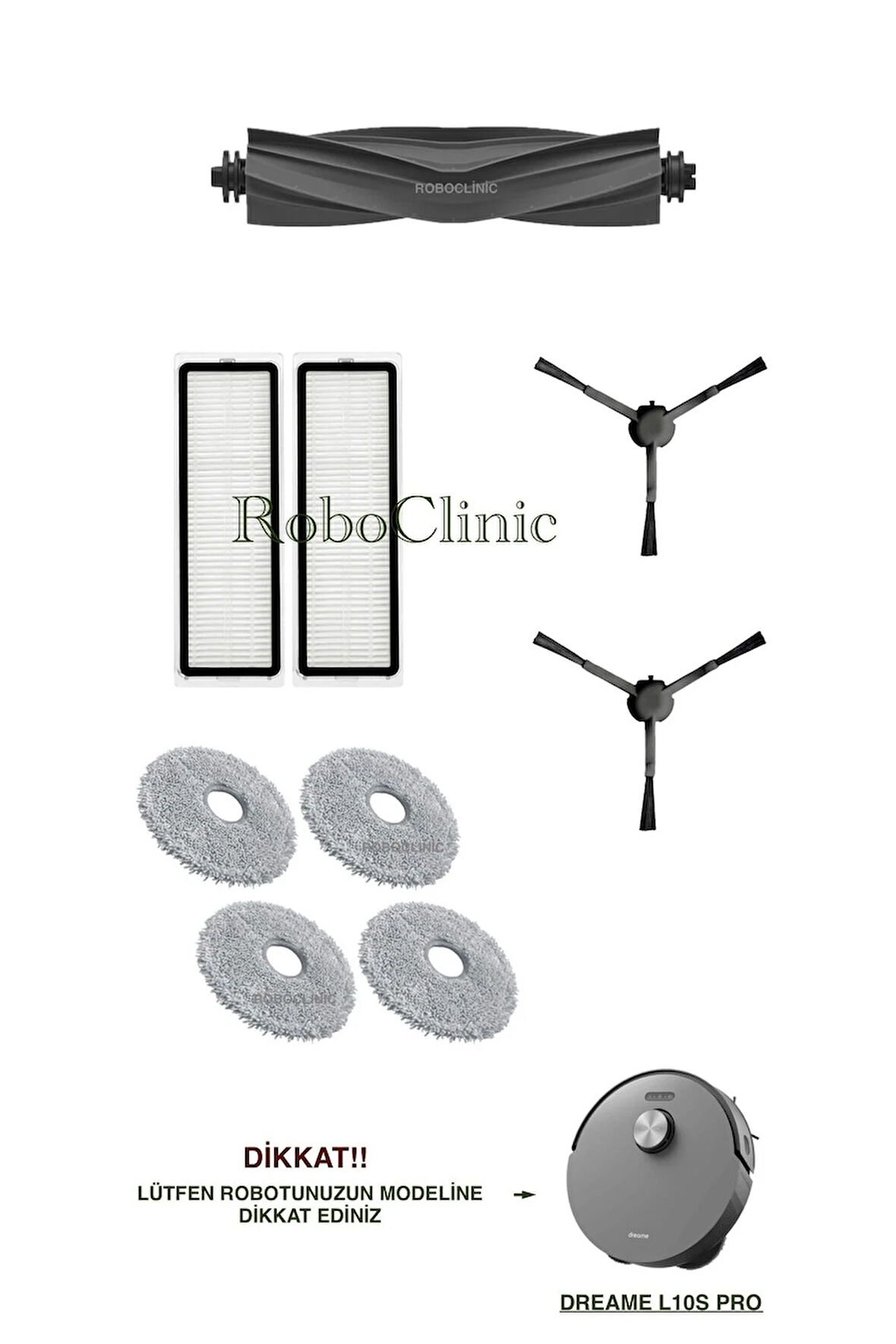 Dreame L10s Pro Robot Süpürge Uyumlu Yedek Fırça, Hepa Filtre, Mop Seti-9 Parça