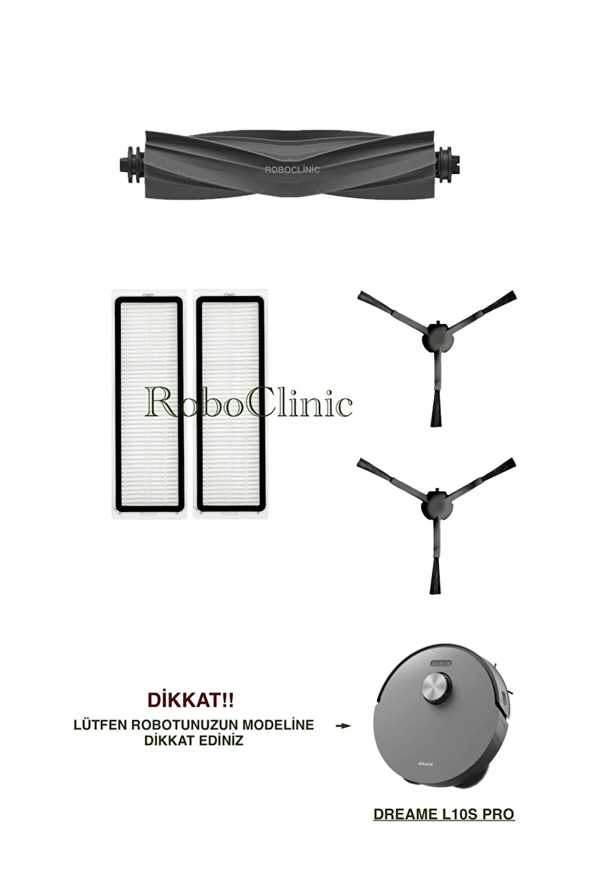 Dreame L10s Pro Robot Süpürge Uyumlu Yedek Fırça, Hepa Filtre Seti-5 Parça