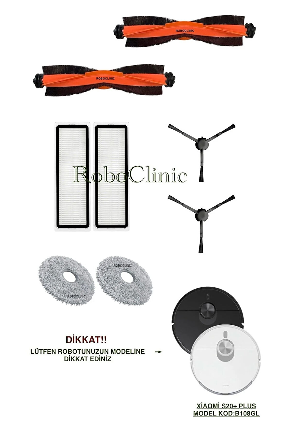 Xiaomi Robot Vacuum S20+/S20 Plus(Model Kod:B108GL) Uyumlu Fırça,Hepa Filtre,Moplu Set-8 Parça