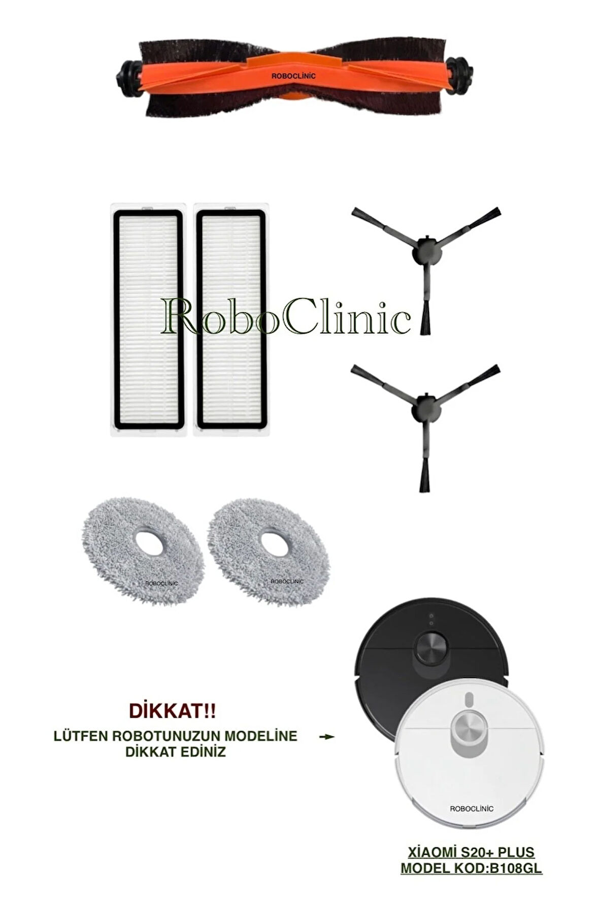 Xiaomi Robot Vacuum S20+/S20 Plus(Model Kod:B108GL) Uyumlu Fırça,Hepa Filtre,Mop Seti-7 Parça