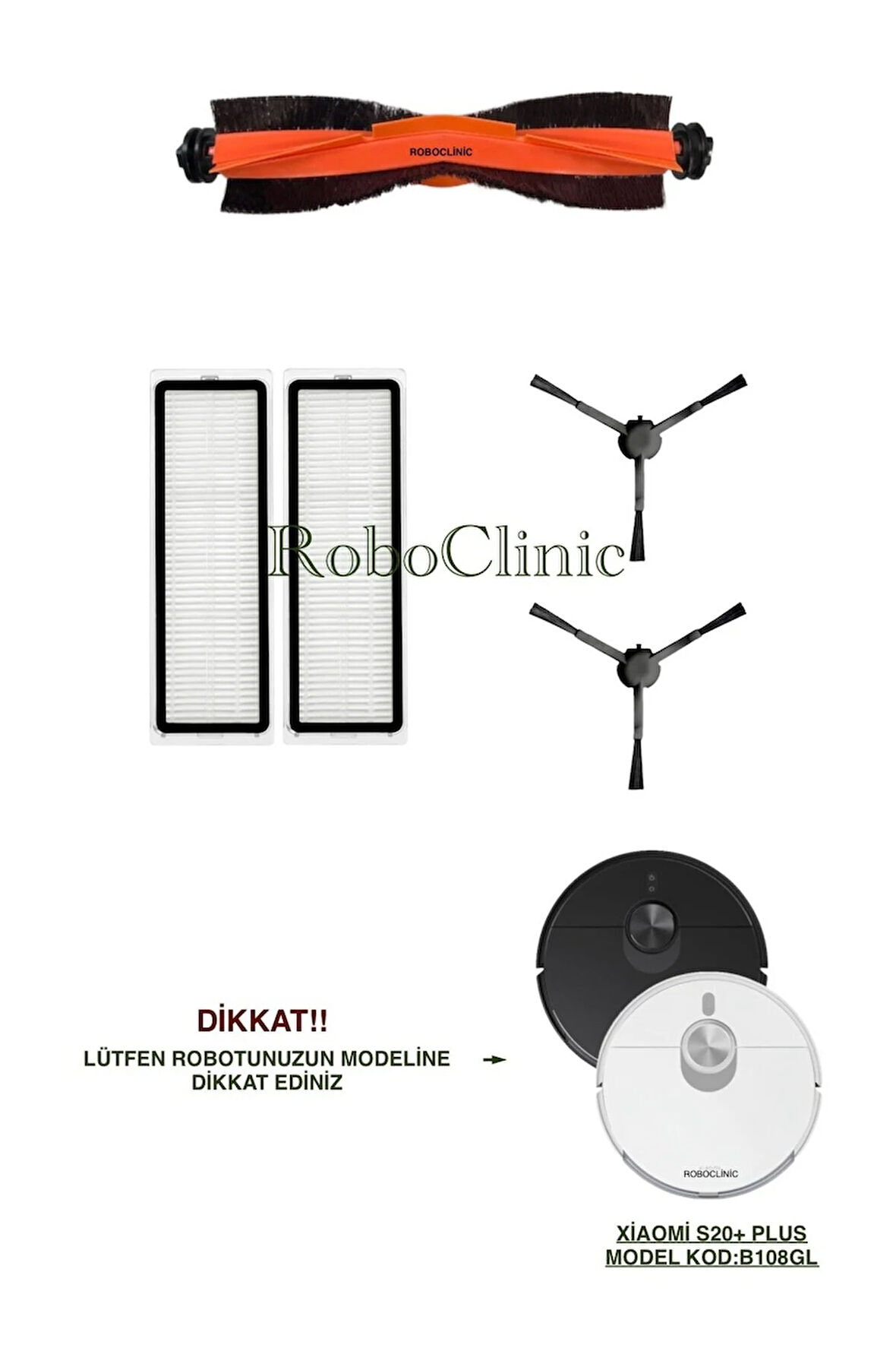 Xiaomi Robot Vacuum S20+/S20 Plus(Model Kod:B108GL) Uyumlu Fırça,Yan Fırça,Hepa Filtre Seti-5 Parça
